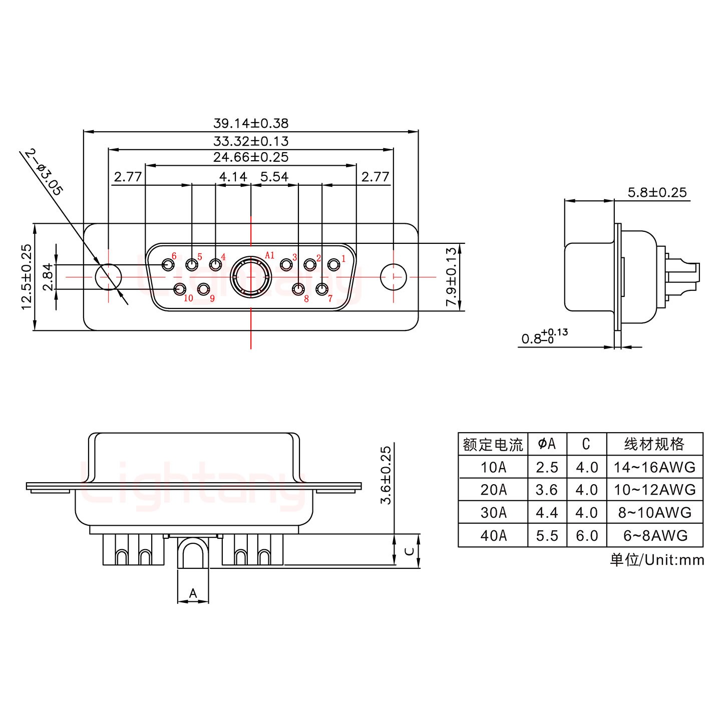 11W1母短體焊線/光孔/大電流30A