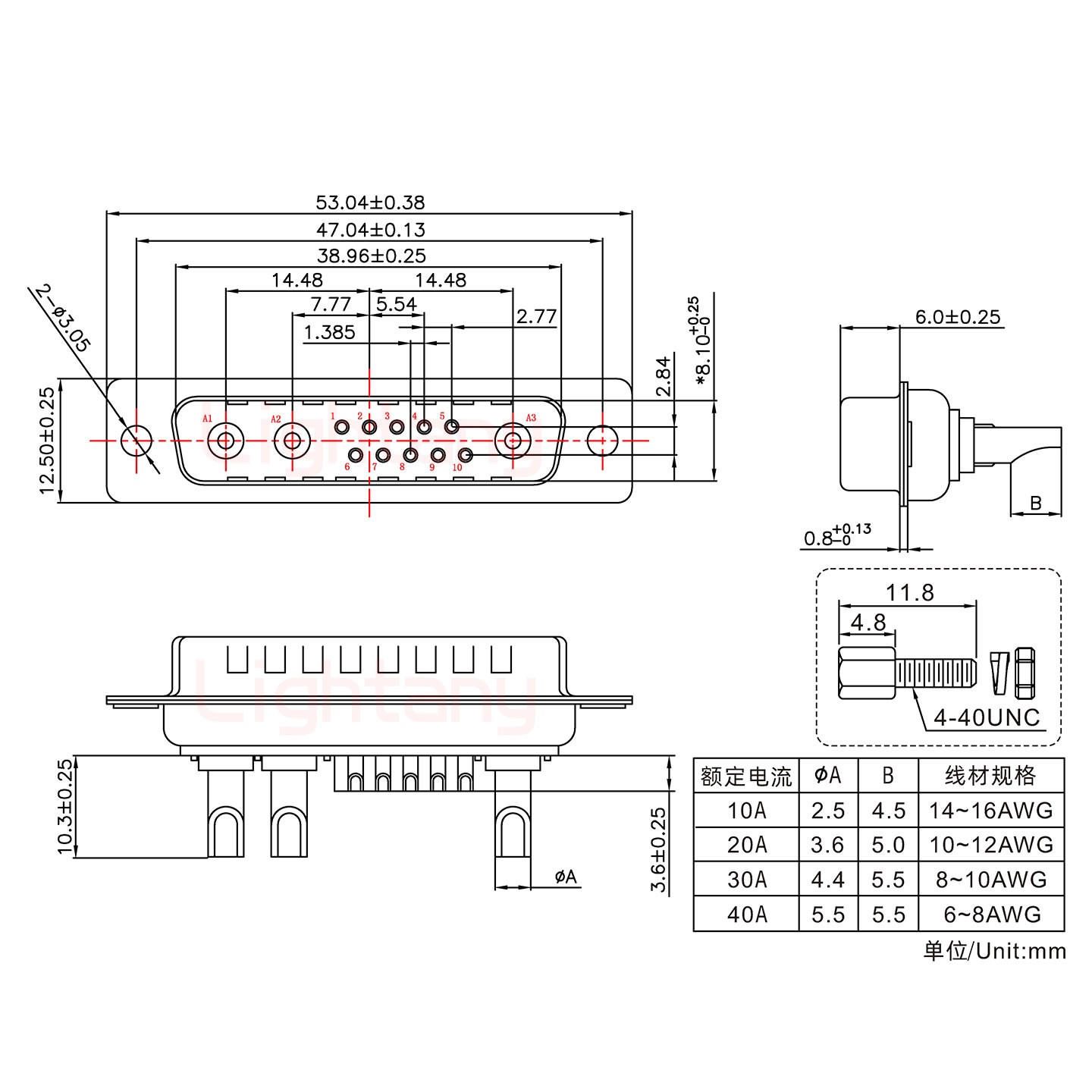 13W3公長體焊線/配螺絲螺母/大電流10A