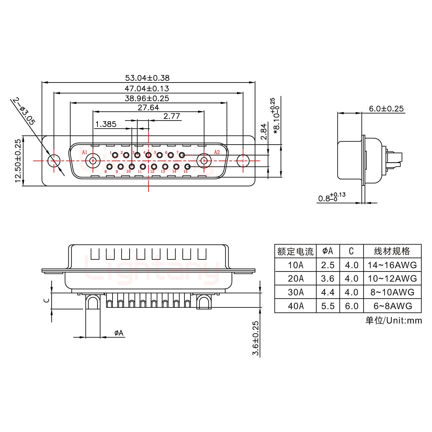 17W2公短體焊線/光孔/大電流40A