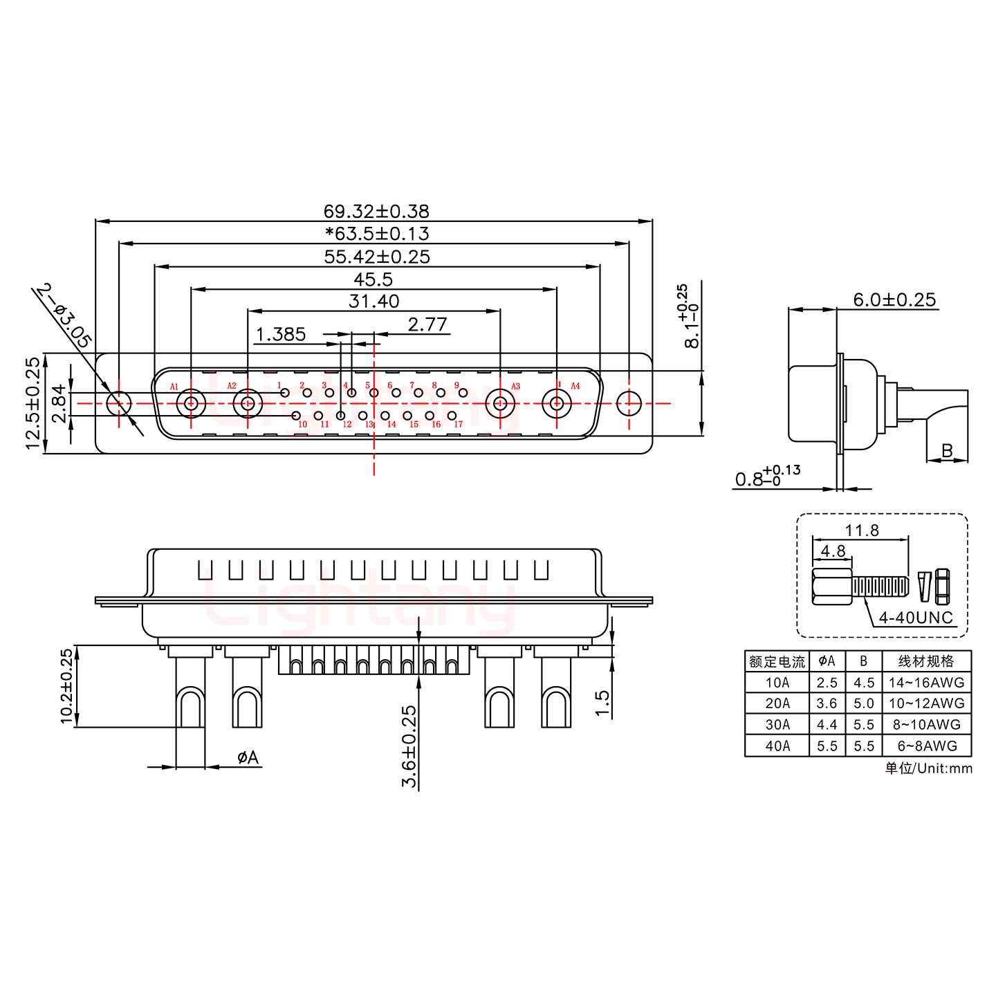 21W4公長(zhǎng)體焊線/配螺絲螺母/大電流30A