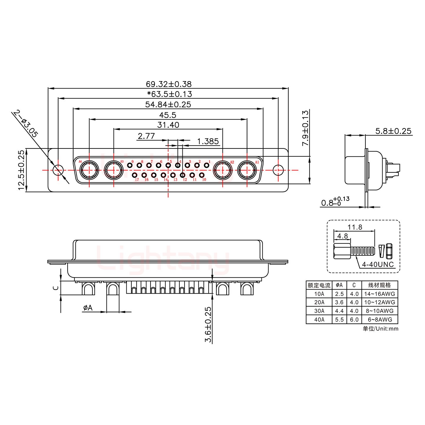 21W4母短體焊線/配螺絲螺母/大電流20A