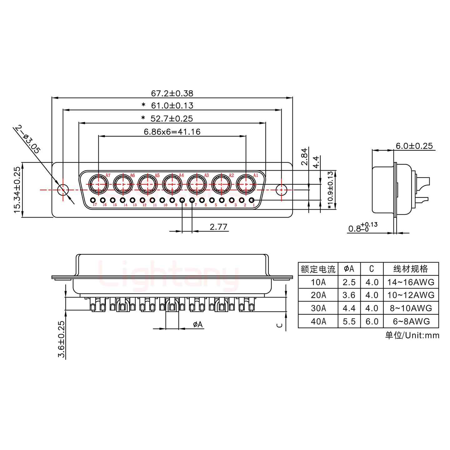 24W7母短體焊線/光孔/大電流20A