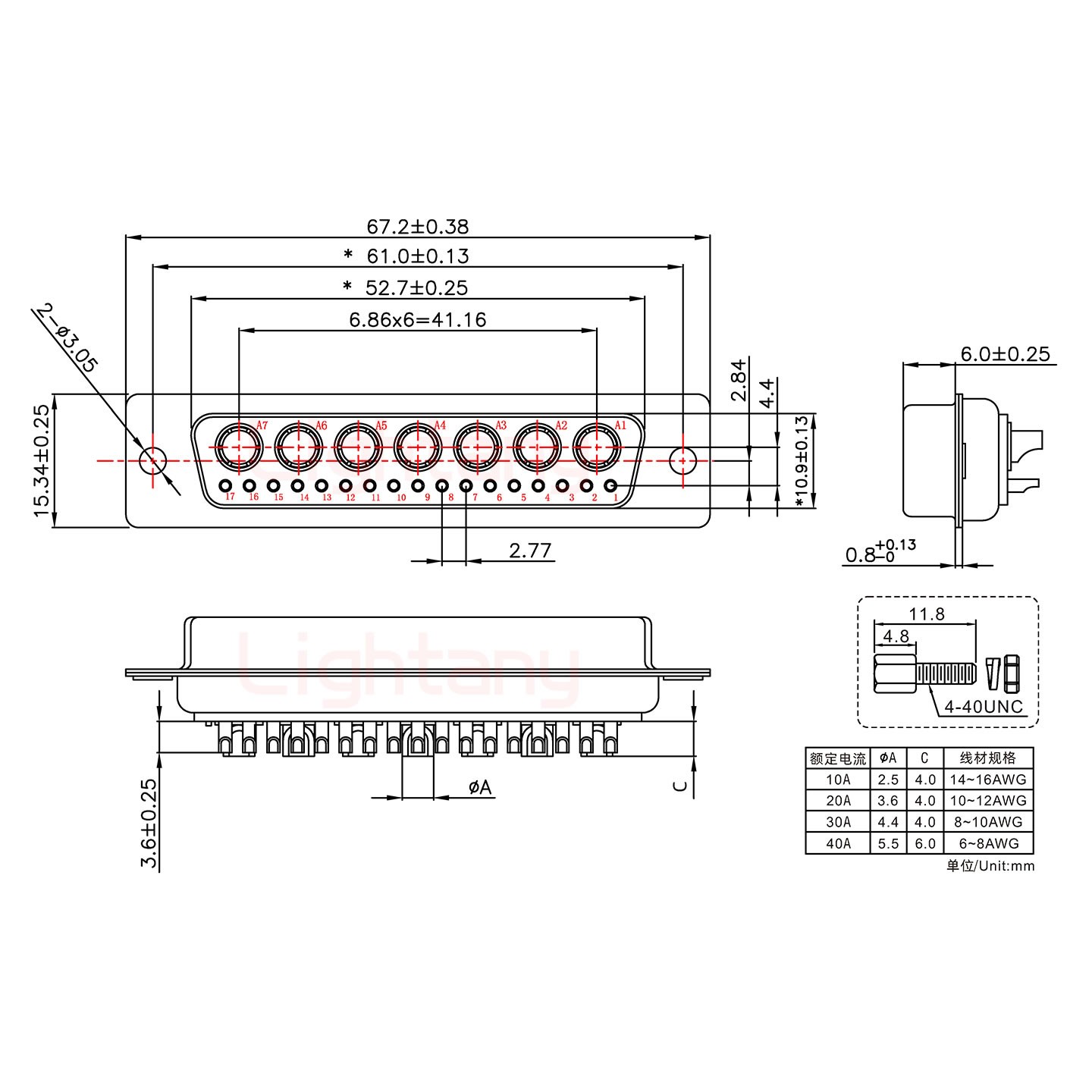 24W7母短體焊線/配螺絲螺母/大電流10A