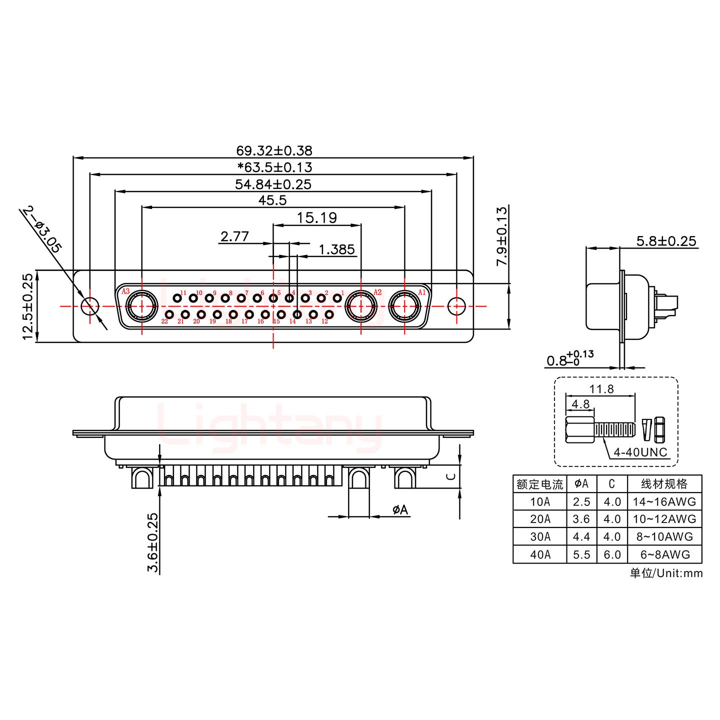 25W3母短體焊線/配螺絲螺母/大電流30A