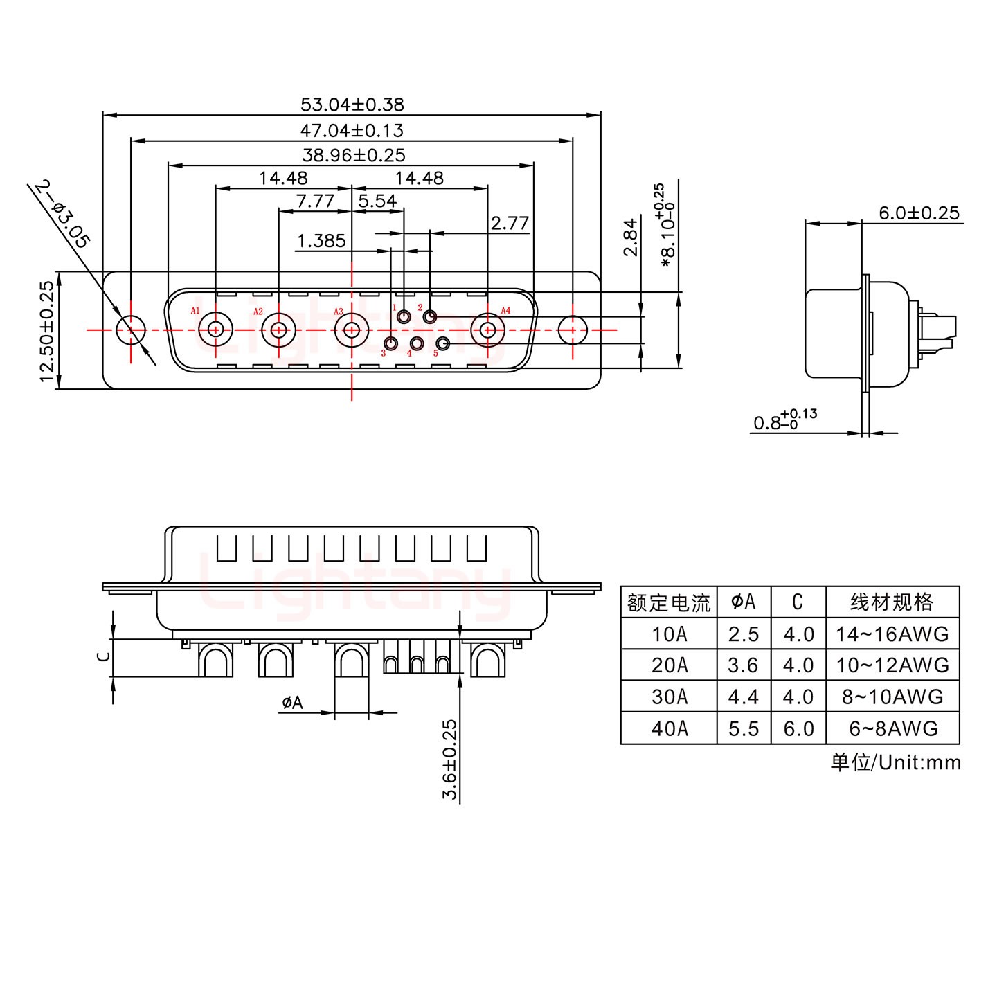 9W4公短體焊線/光孔/大電流40A