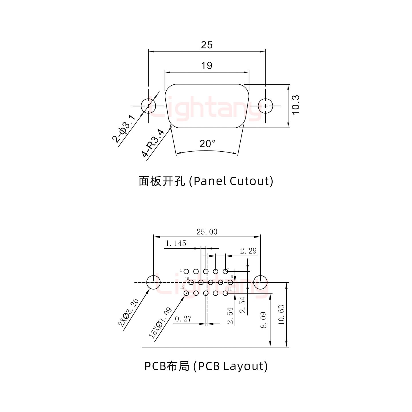 HDR15 母 彎插板8.89 塑料支架10.8 鎖螺絲 車針