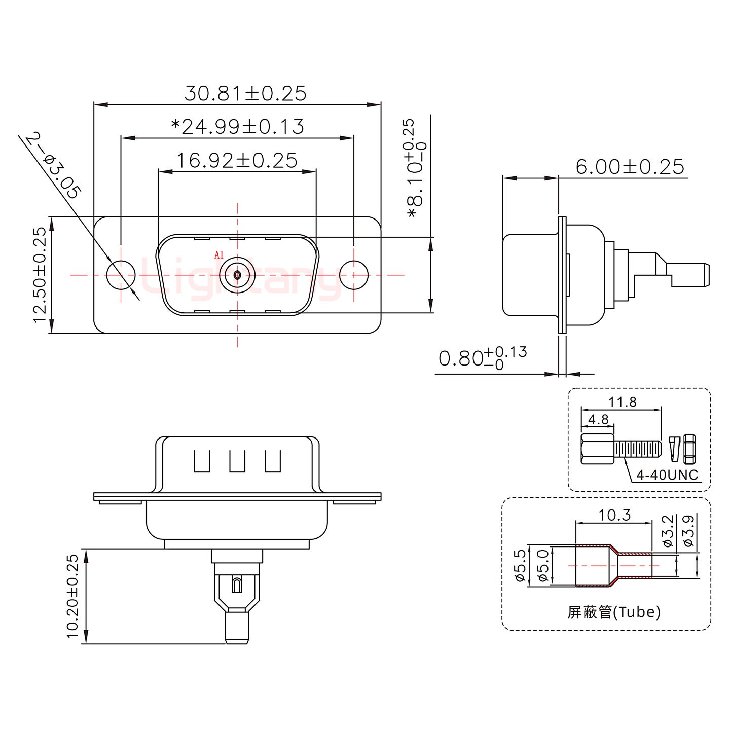 1W1公焊線式75歐姆+9P金屬外殼1707直出線4~12mm