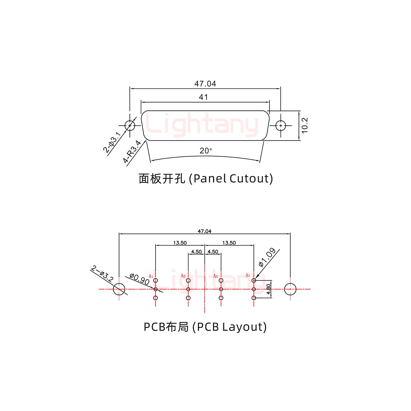 4V4公PCB直插板/鉚魚叉7.0/射頻同軸50歐姆