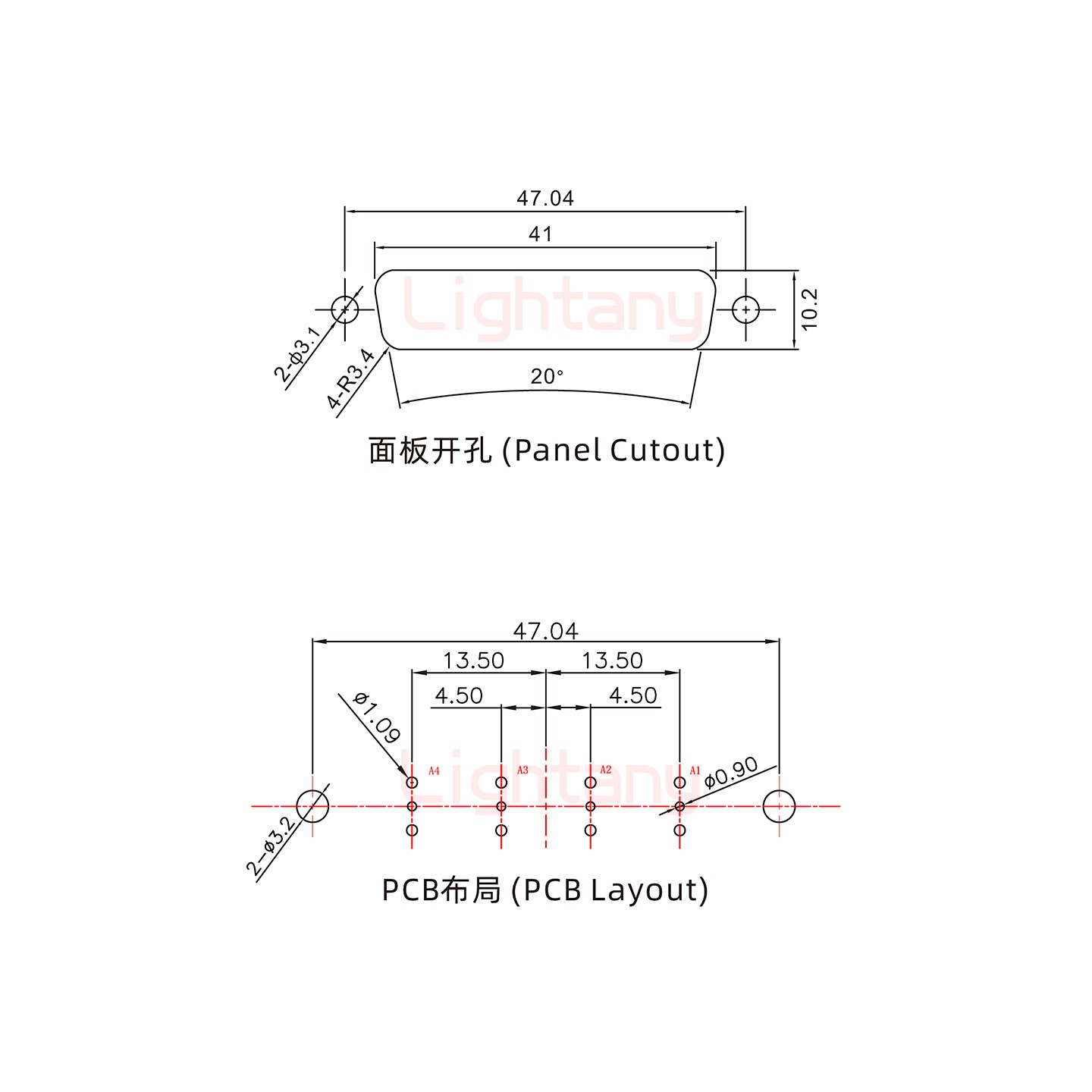 4V4母PCB直插板/鉚魚叉7.0/射頻同軸50歐姆