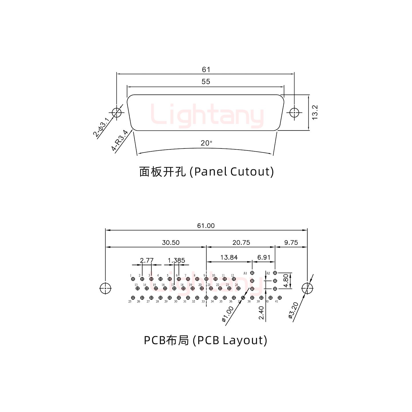 43W2公PCB直插板/鉚魚叉7.0/射頻同軸50歐姆