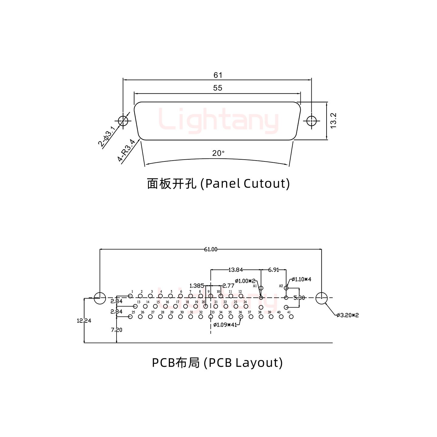 43W2公PCB彎插板/鉚支架12.2/射頻同軸50歐姆