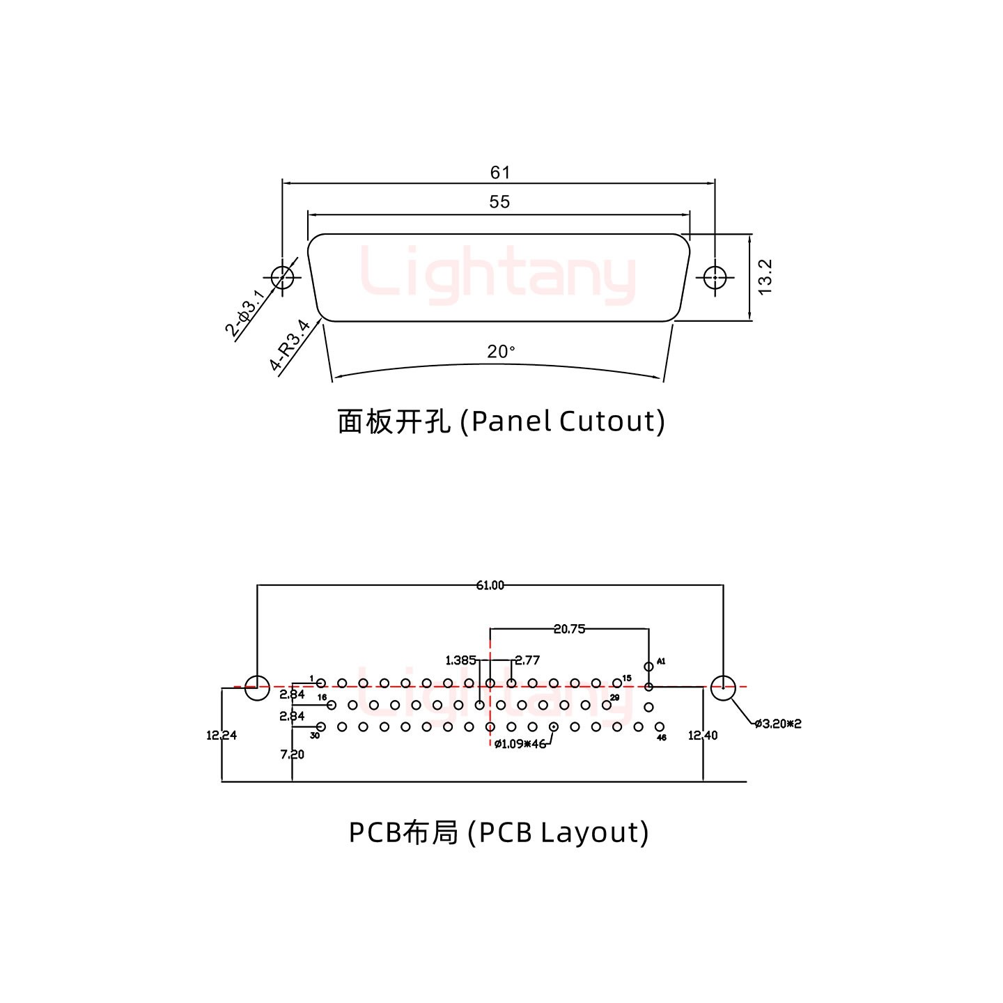 47W1公PCB彎插板/鉚支架12.2/射頻同軸50歐姆