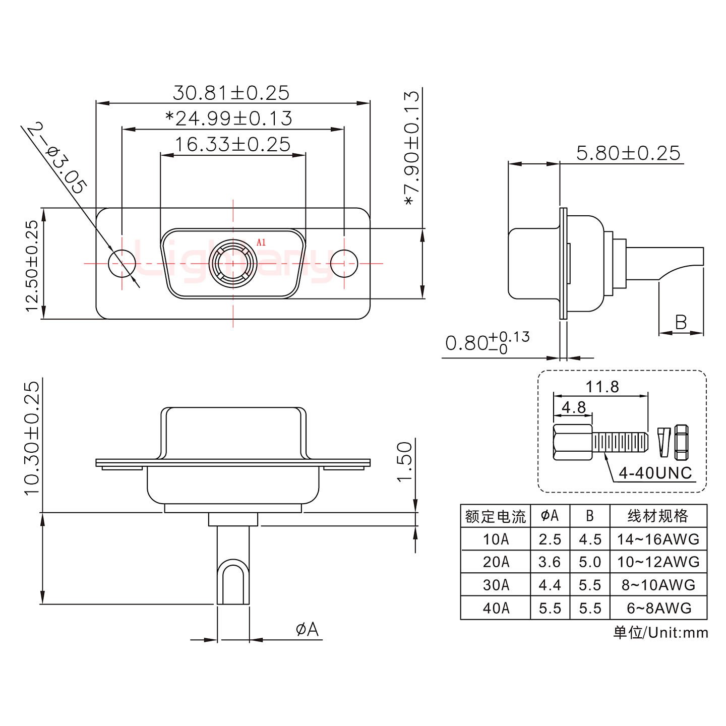 1W1母長體焊線/配螺絲螺母/大電流40A