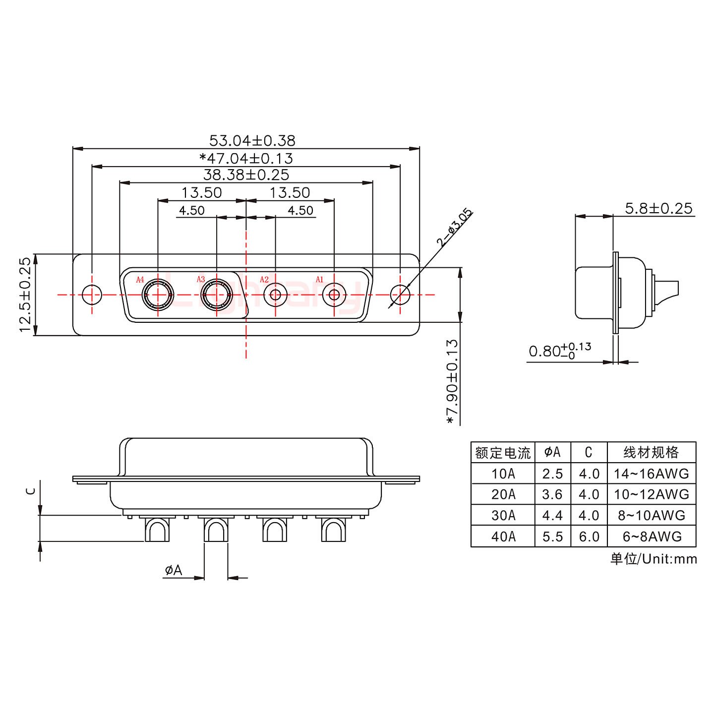 4V4母短體焊線/光孔/大電流30A