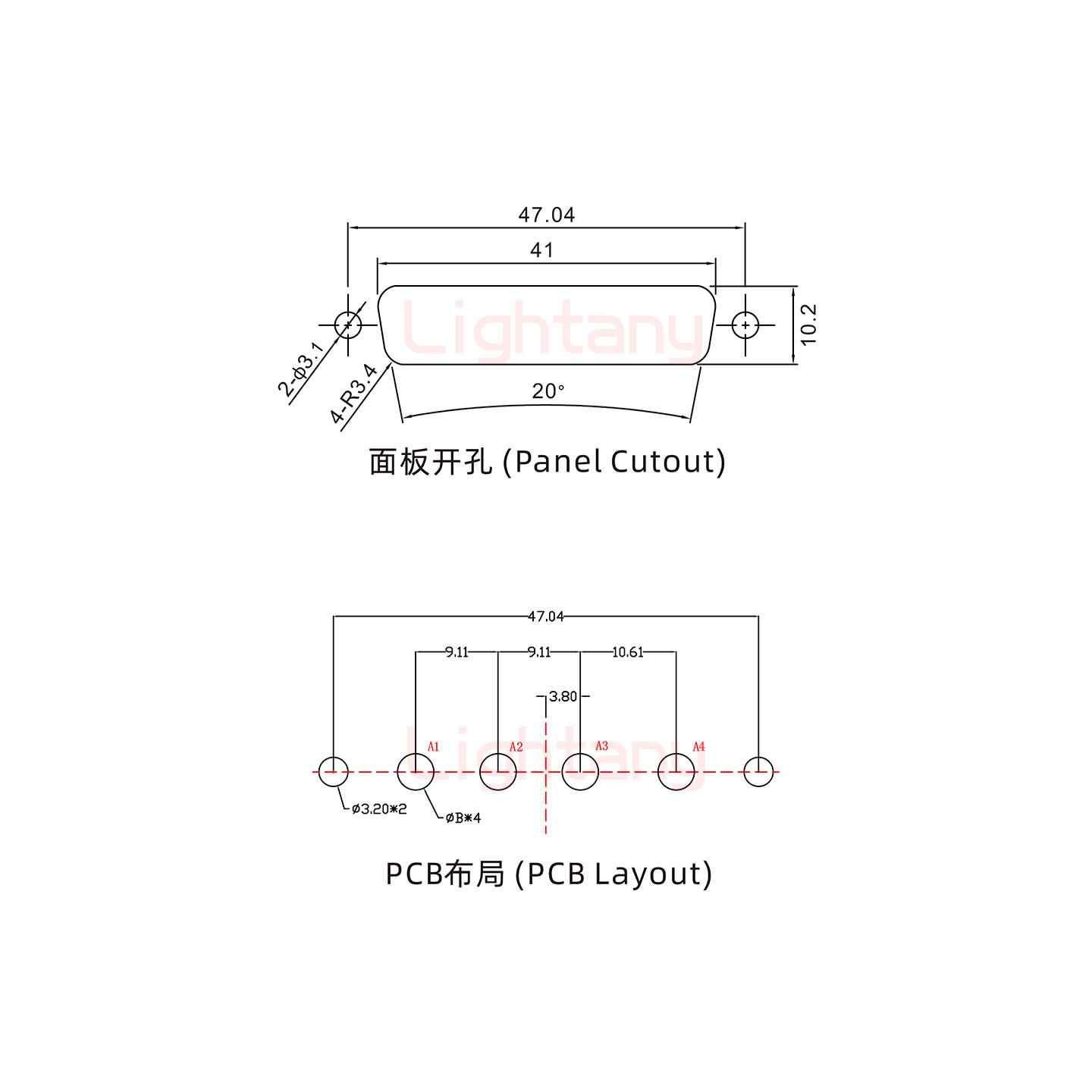 4W4公PCB直插板/鉚魚叉7.0/大電流20A