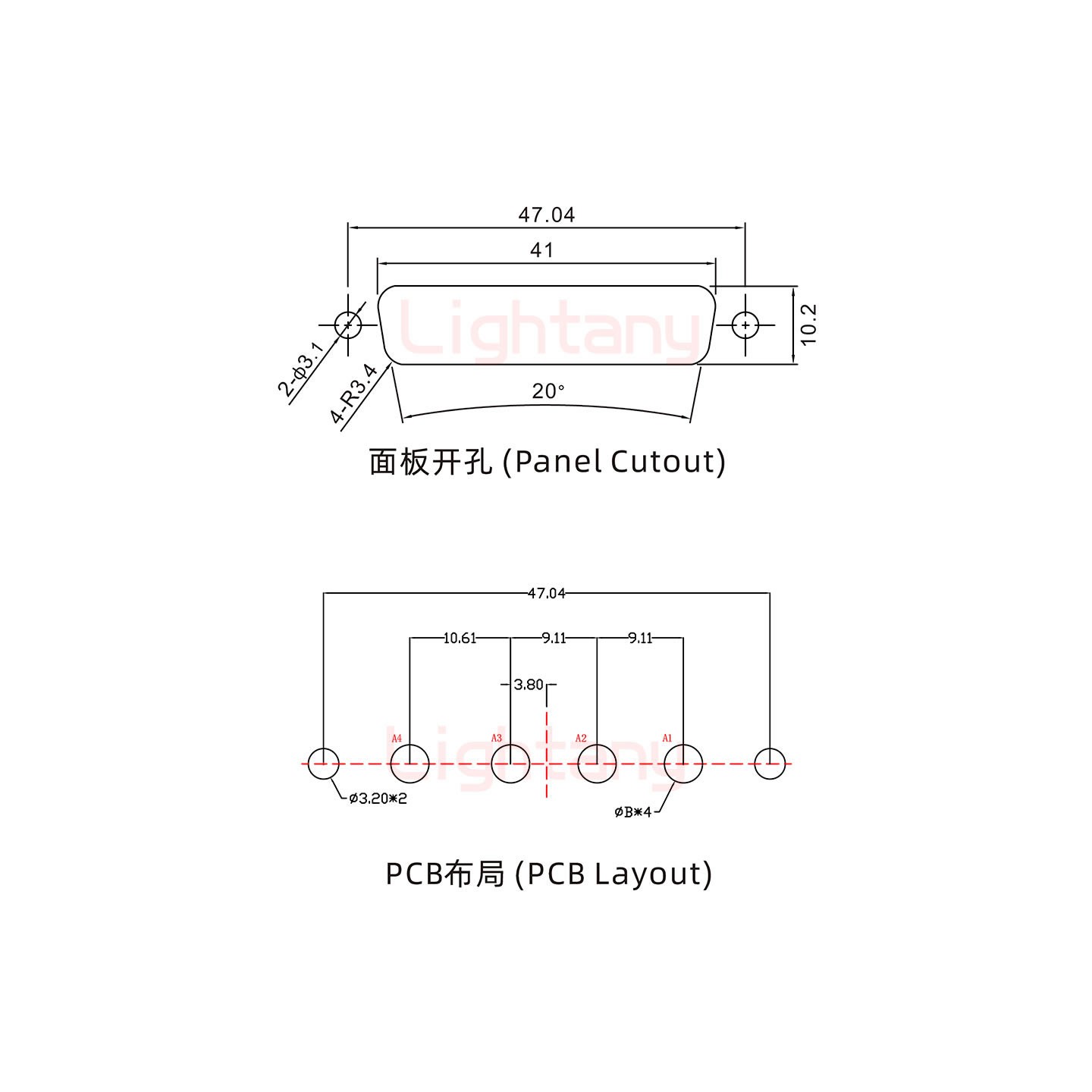 4W4母PCB直插板/鉚魚叉7.0/大電流10A