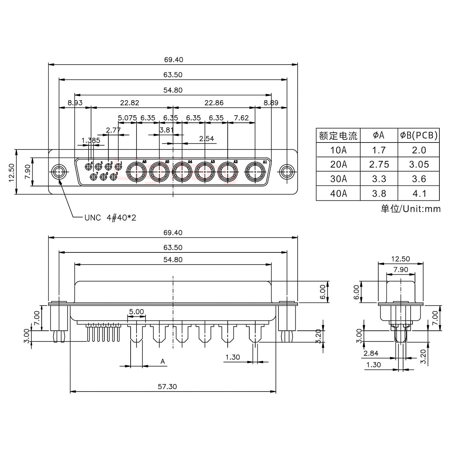 13W6B母PCB直插板/鉚支架7.0/大電流30A