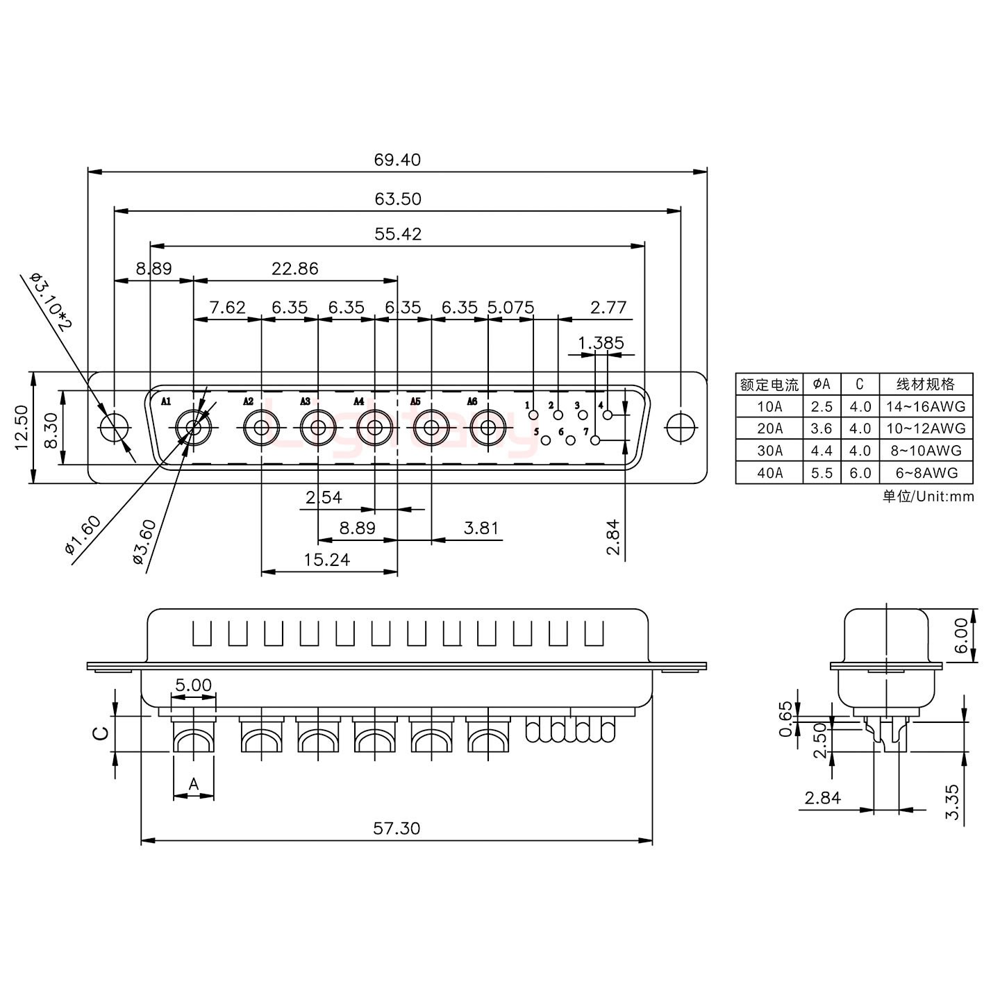 13W6B公短體焊線/光孔/大電流20A