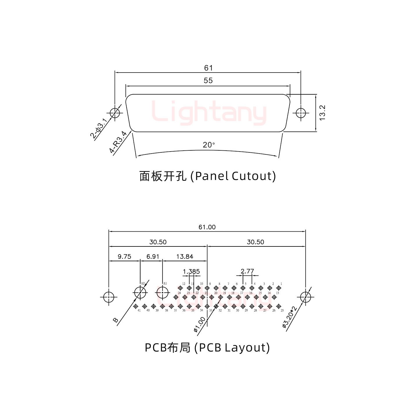 43W2母PCB直插板/鉚魚叉7.0/大電流10A