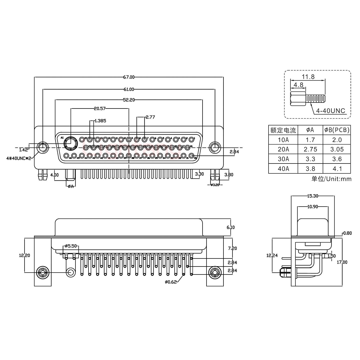 47W1母PCB彎插板/鉚支架12.2/大電流40A