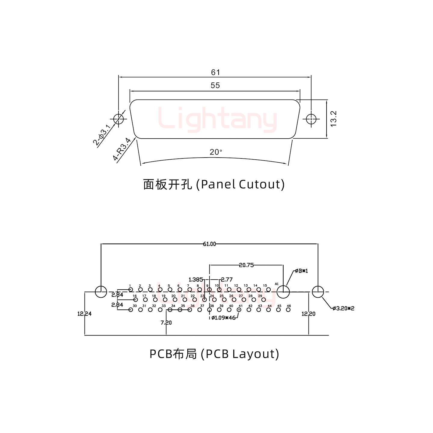 47W1公PCB彎插板/鉚支架12.2/大電流40A