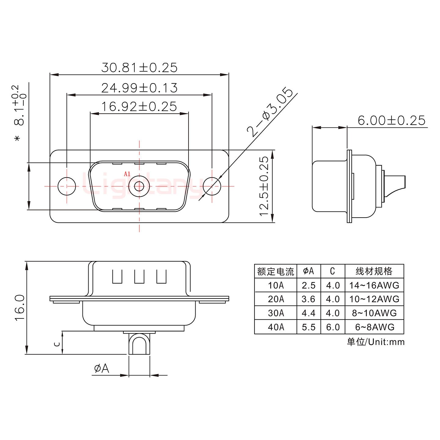 1W1公短體焊線/光孔/大電流10A