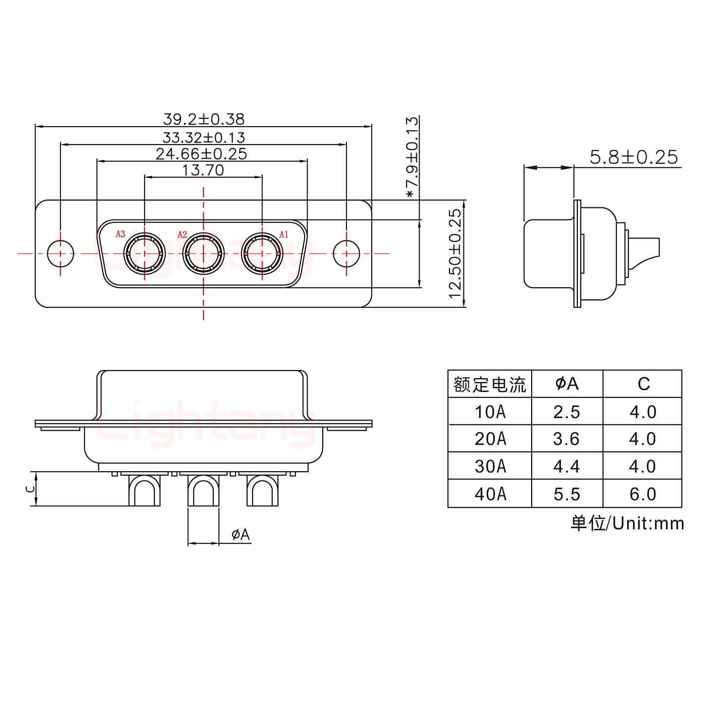 3W3母短體焊線40A+15P金屬外殼1443彎出線4~12mm