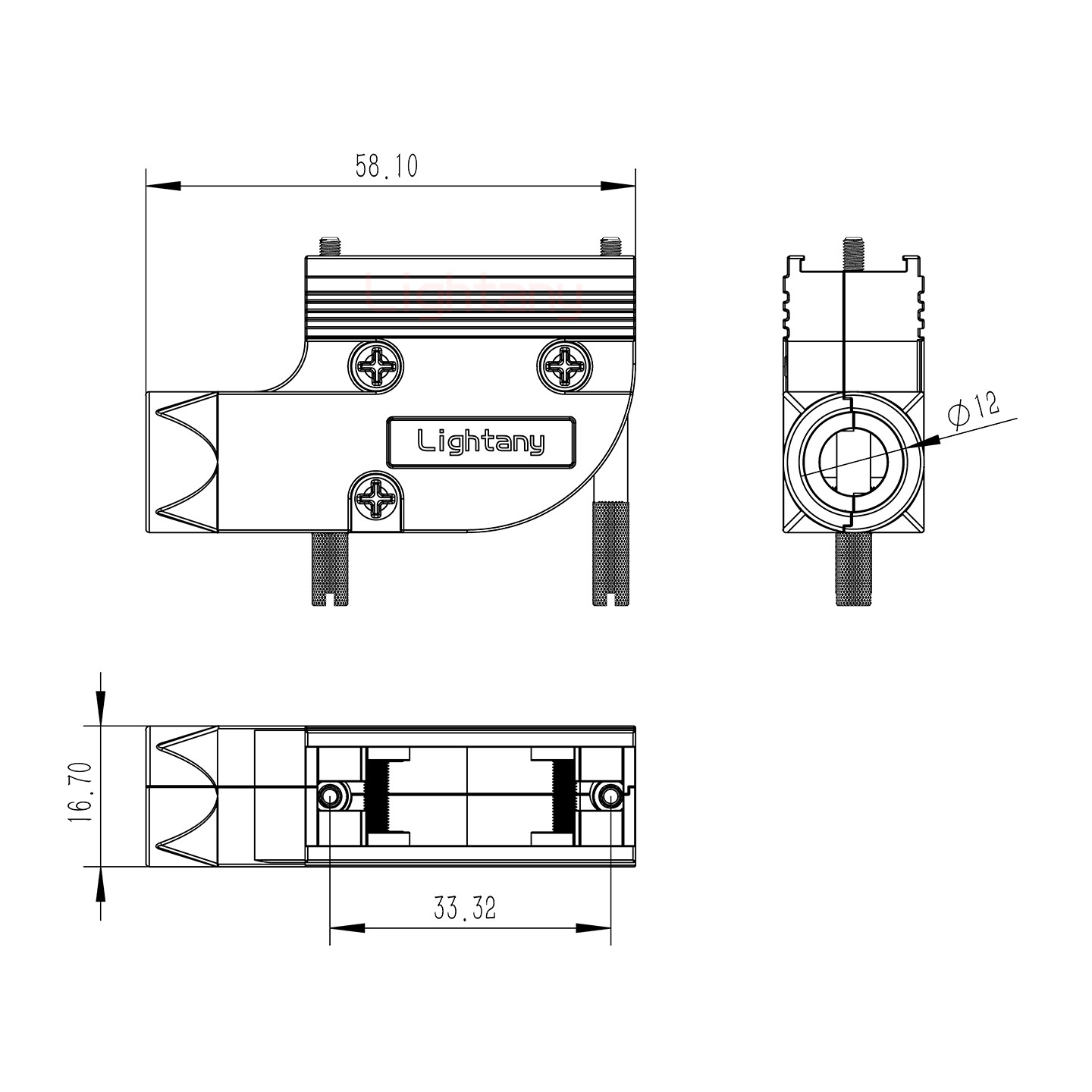 3W3母短體焊線40A+15P金屬外殼1443彎出線4~12mm