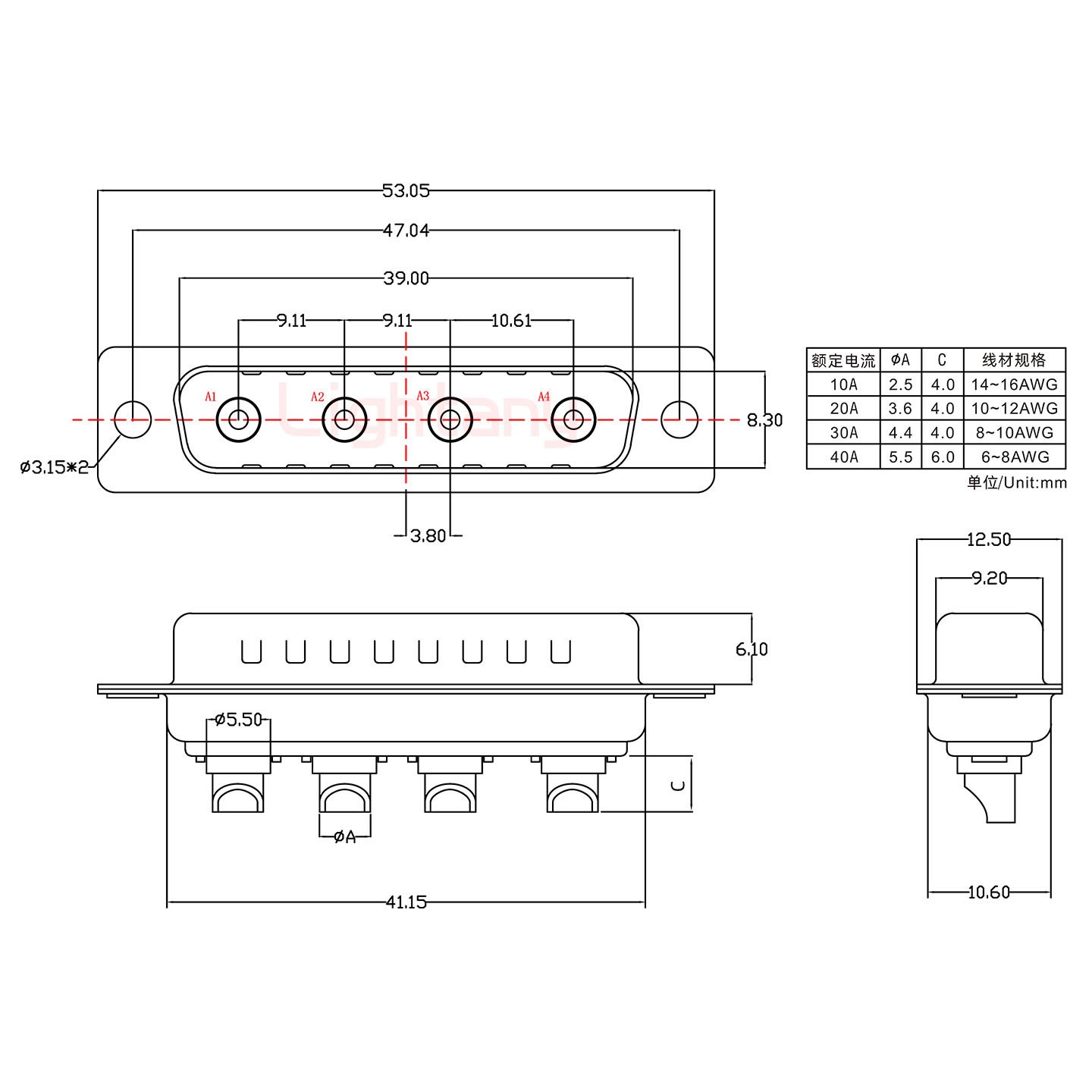 4W4公短體焊線40A+25P金屬外殼1657直出線4~12mm