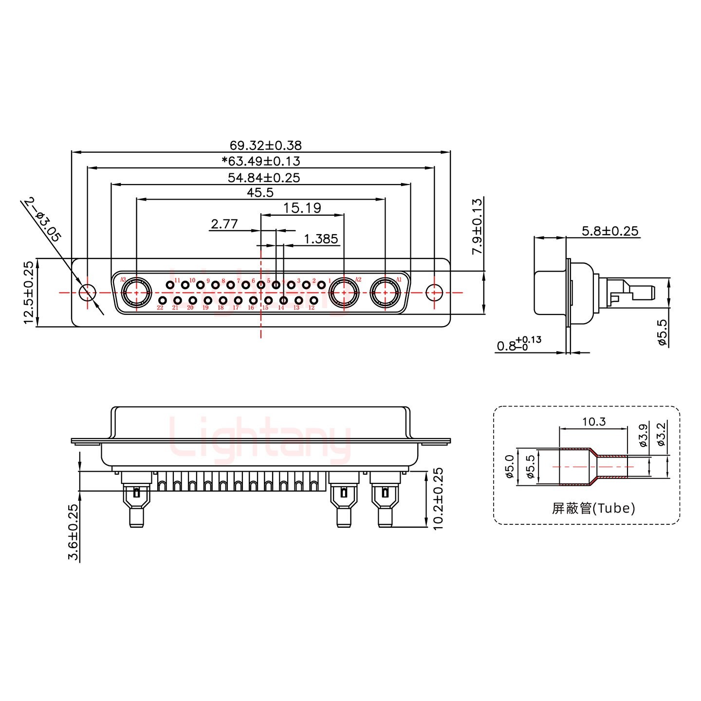 25W3母頭焊線+防水接頭/線徑10~16mm/射頻同軸75歐姆