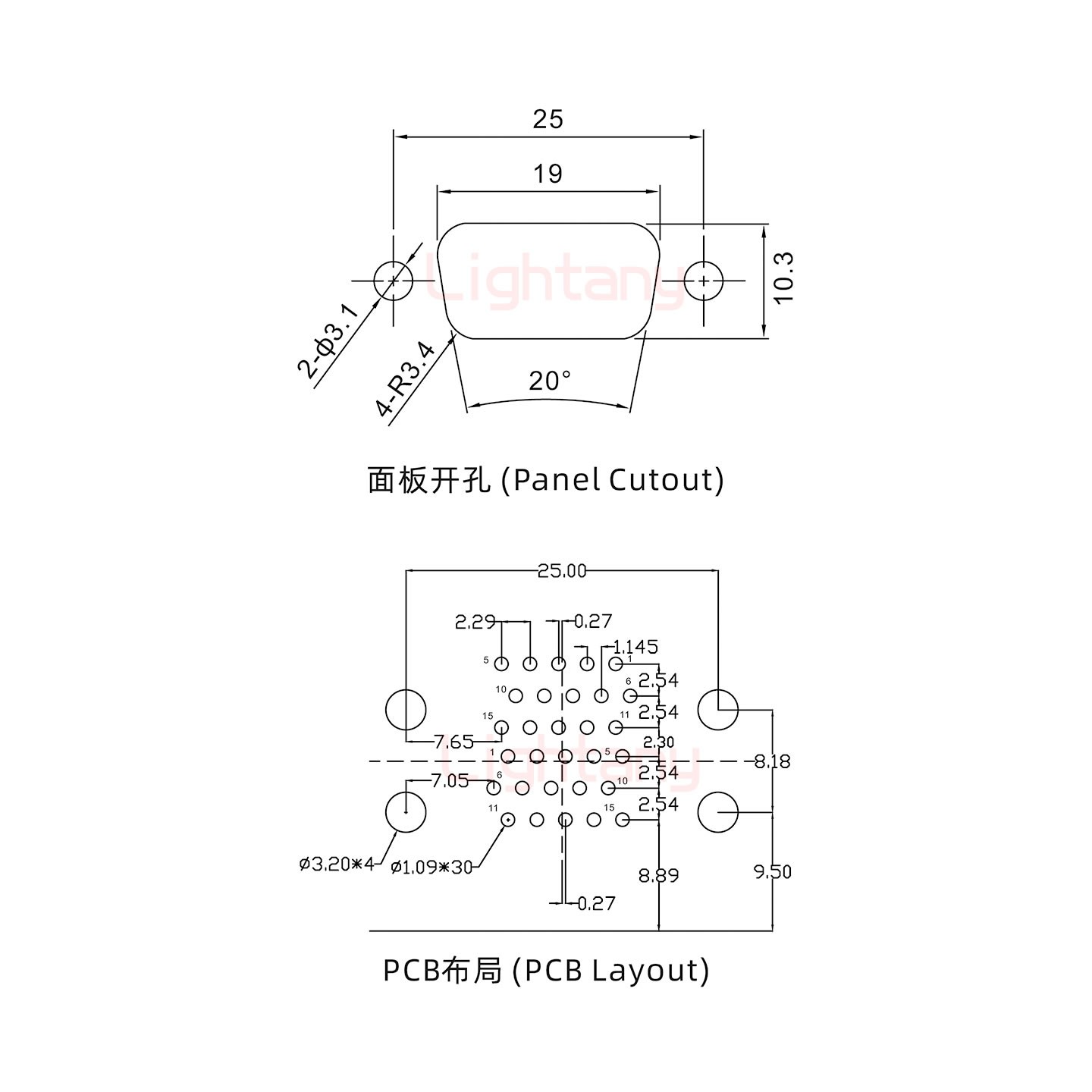 HDR15 上母下公 間距19.05車針雙胞胎 D-SUB連接器