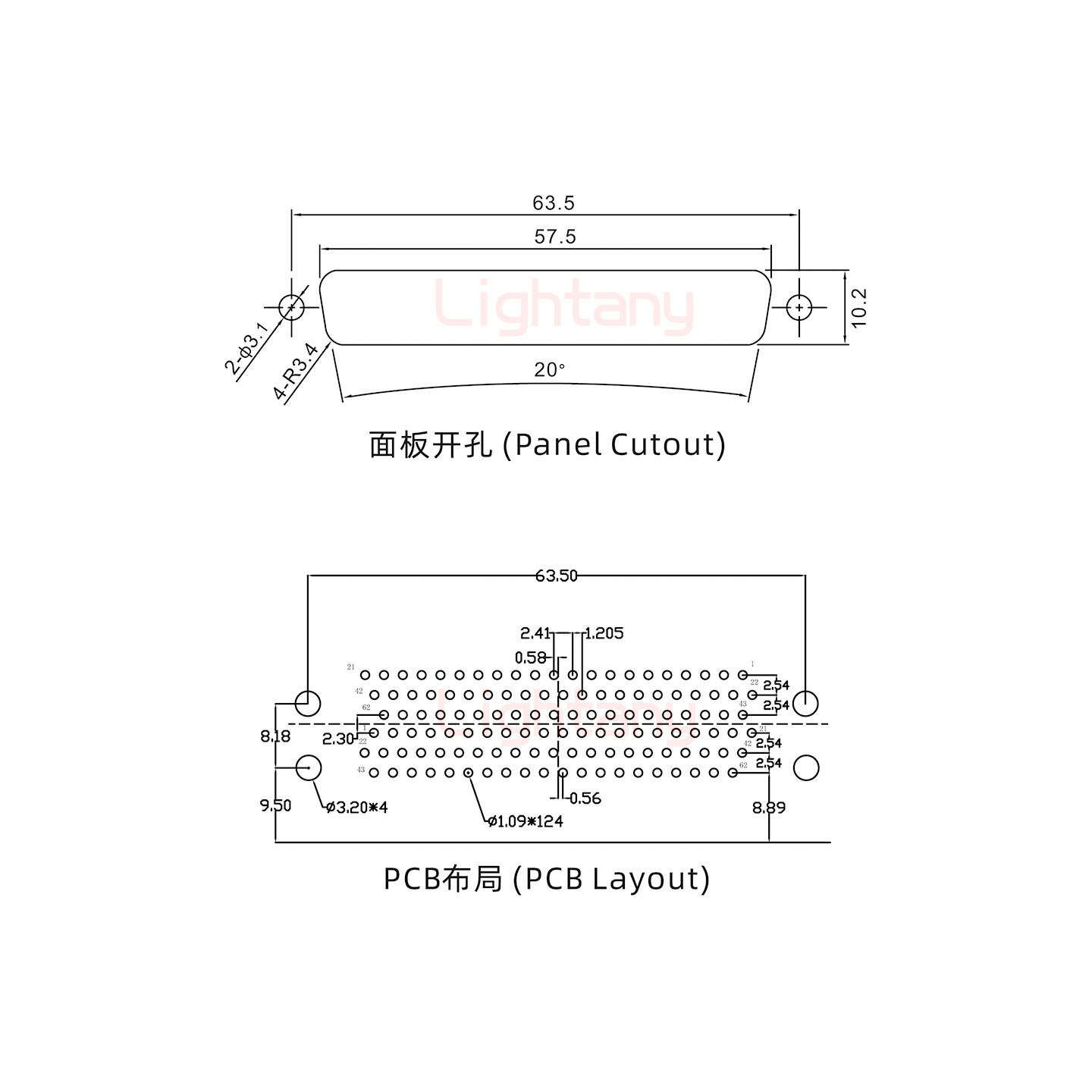 HDR62 上母下公間距19.05車針雙胞胎 D-SUB連接器