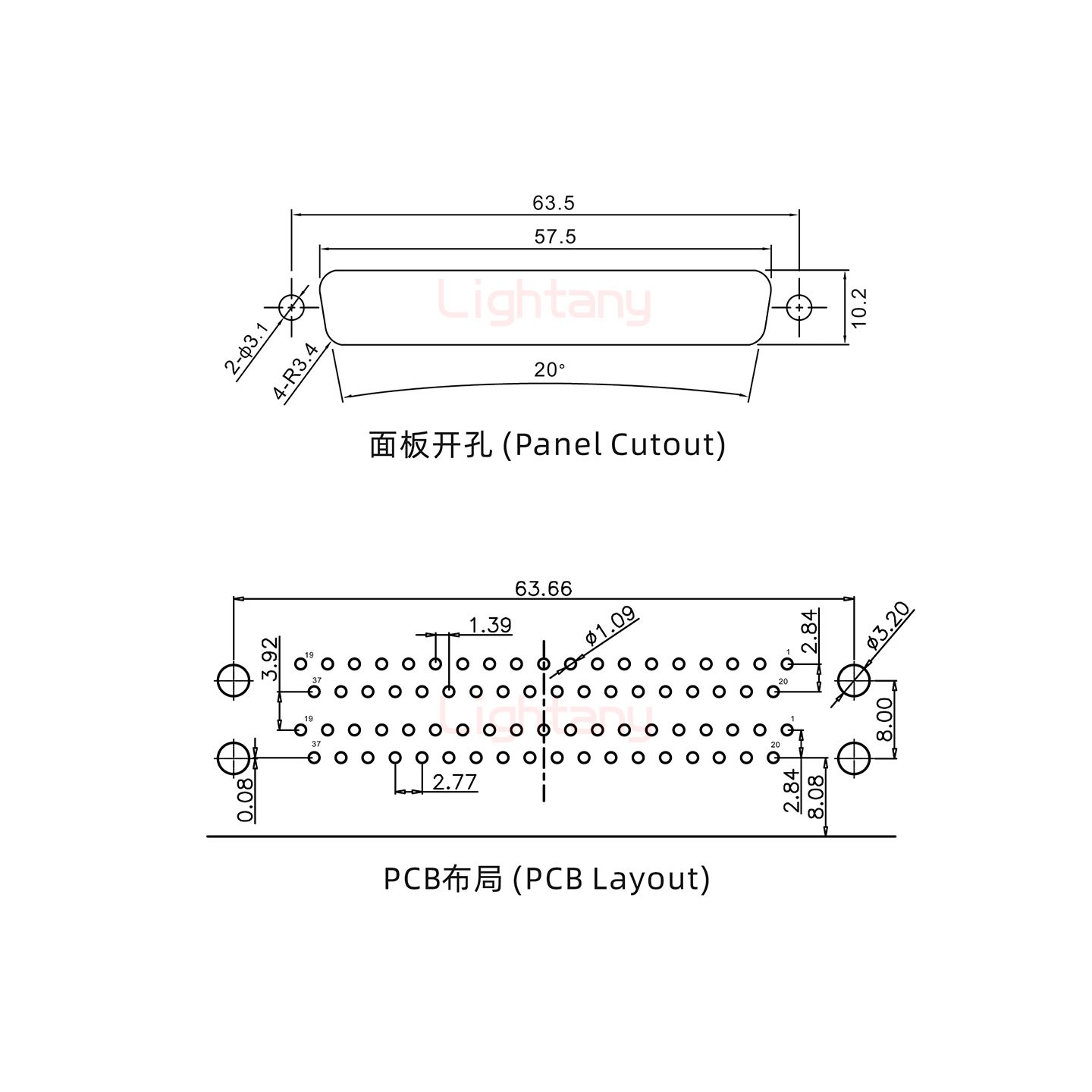 DR37母對母 間距15.88 雙胞胎沖針 D-SUB連接器