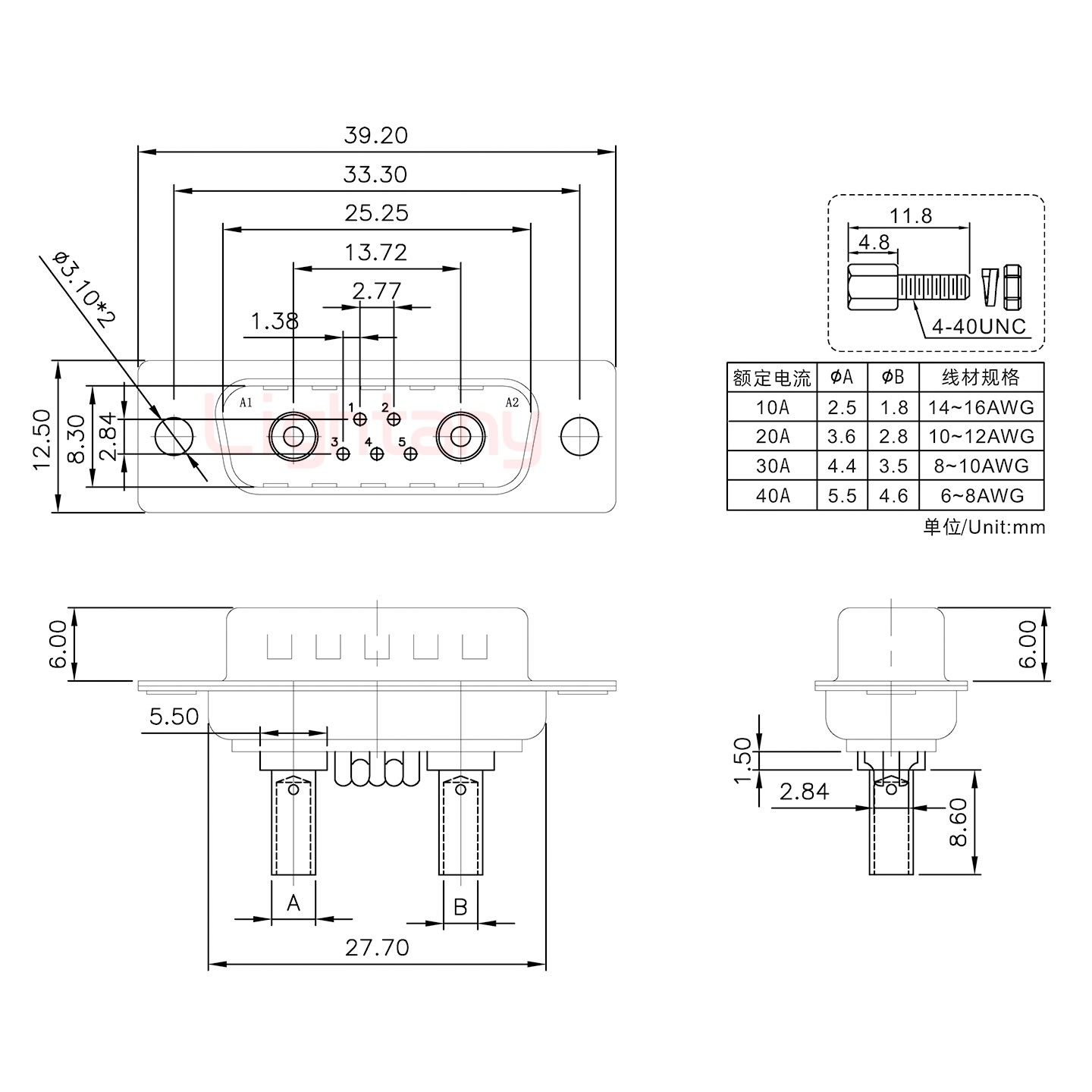 7W2公壓線式/配螺絲螺母/大電流20A