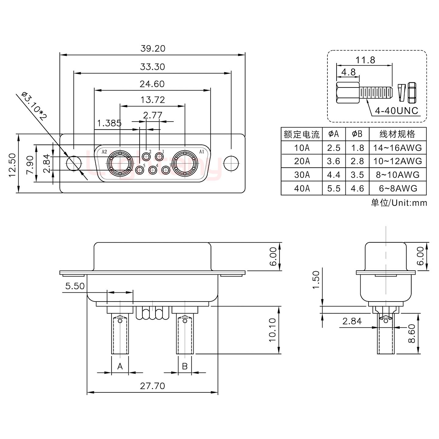 7W2母壓線式/配螺絲螺母/大電流10A