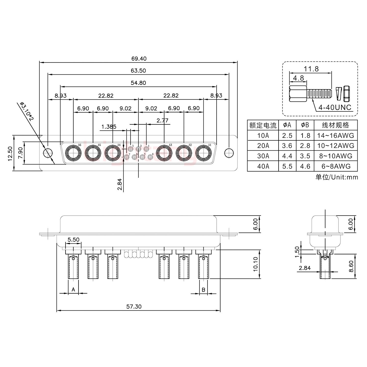 13W6A母壓線式/配螺絲螺母/大電流20A