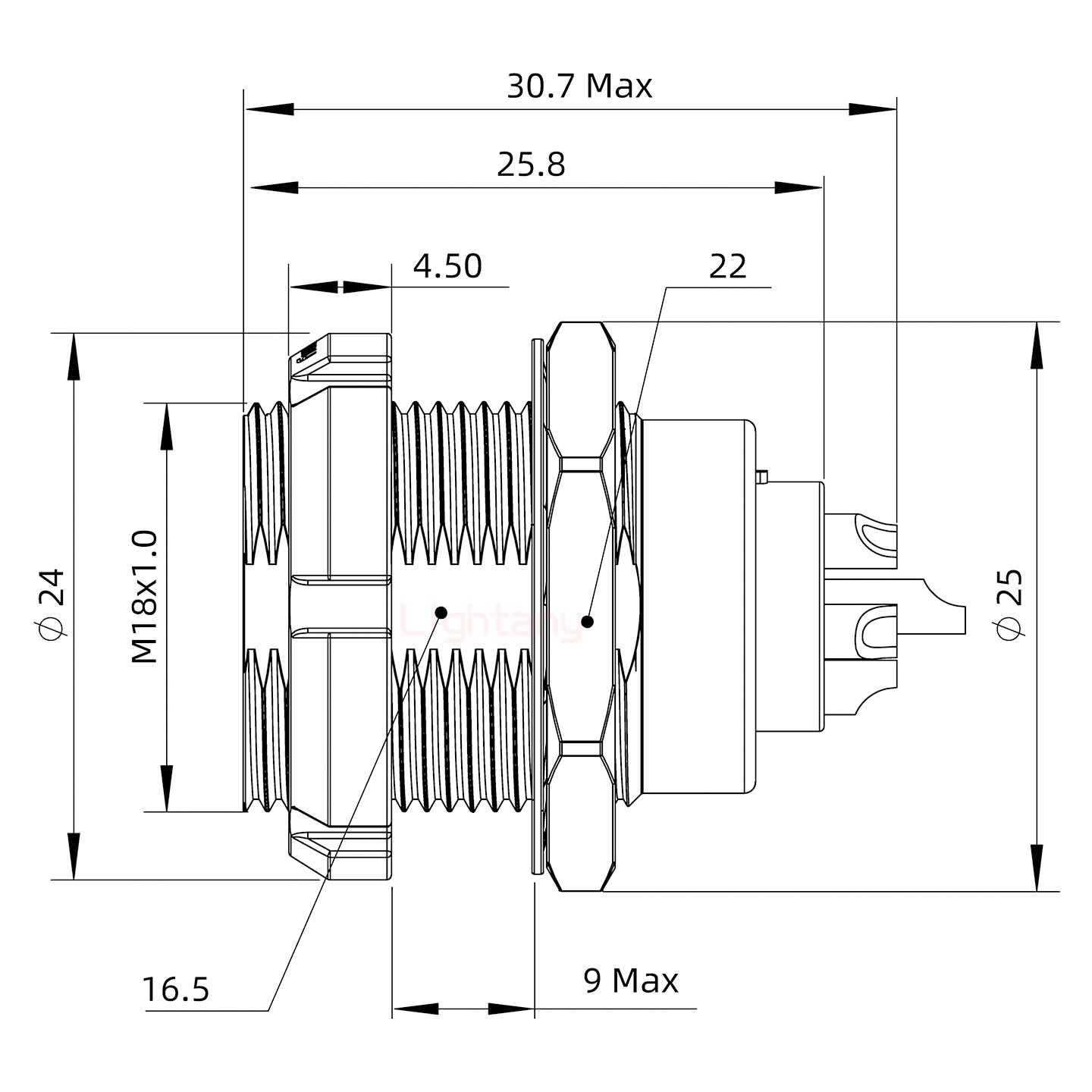 ECG.3B.022.CLL雙螺母插座 焊線