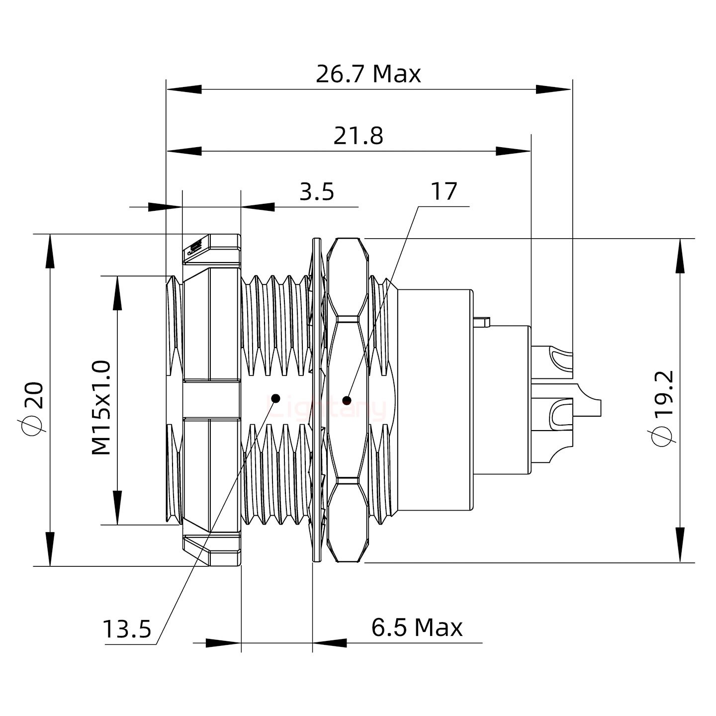 ECG.2B.010.CLL雙螺母插座 焊線