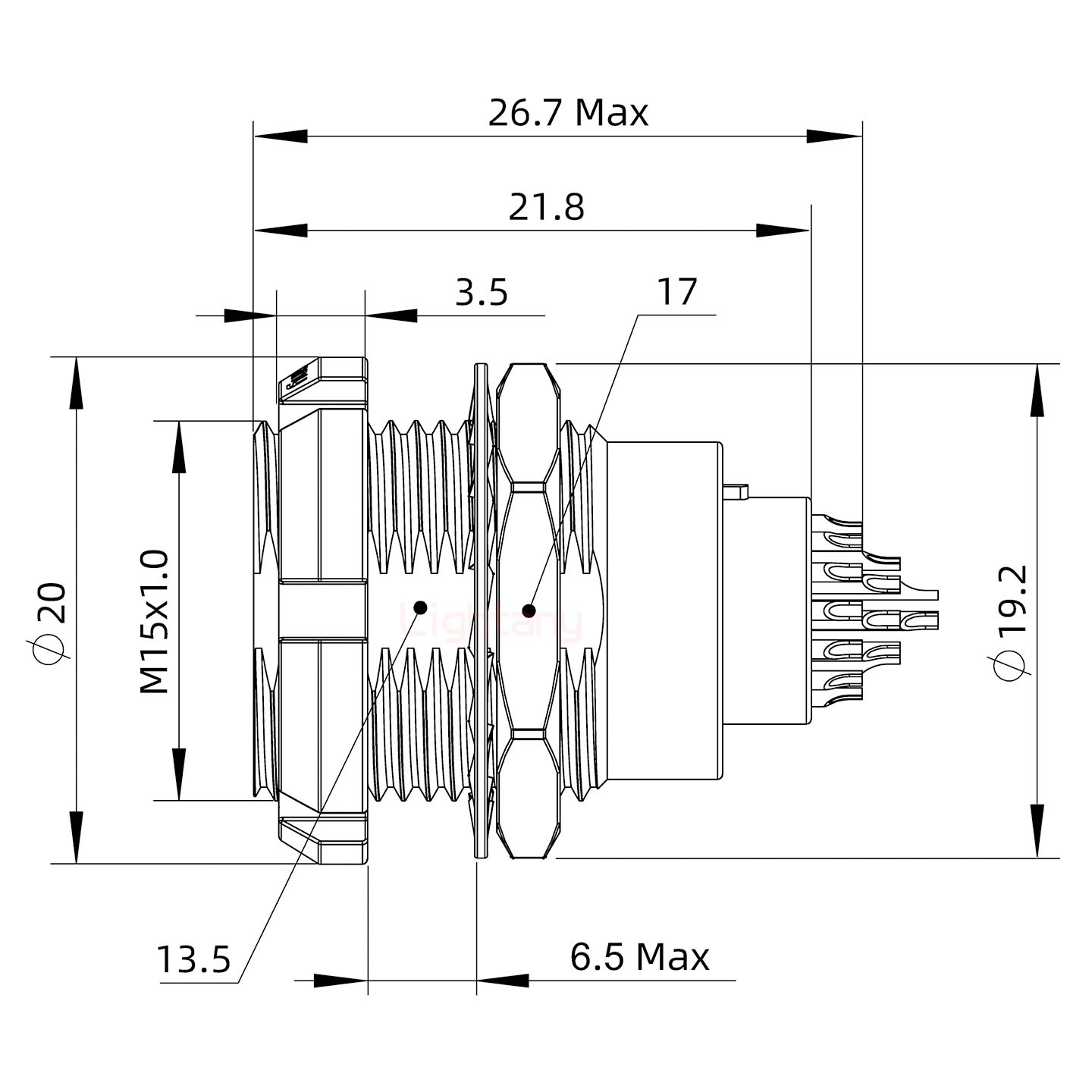 ECG.2B.032.CLL雙螺母插座 焊線