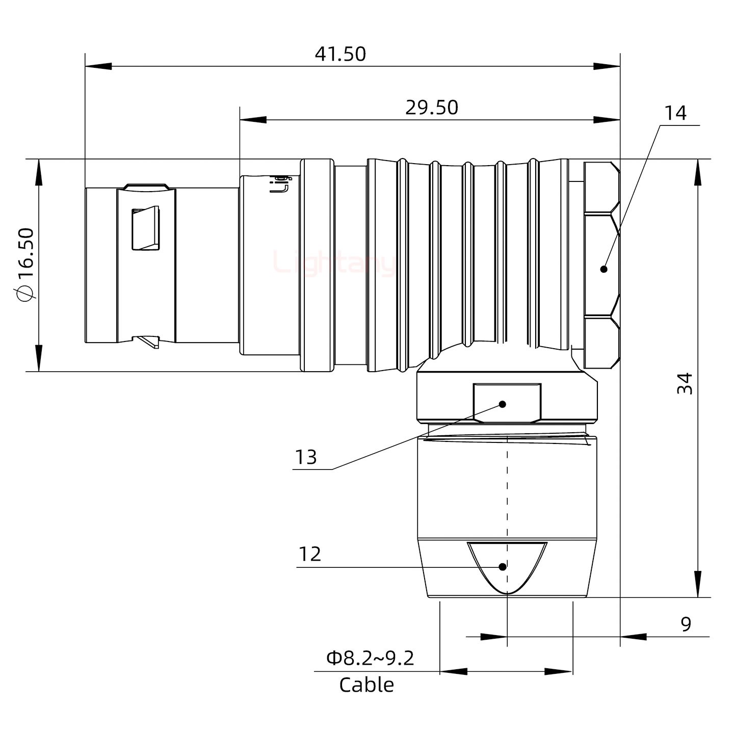 FHG.2B.010.CLAD92推拉自鎖彎式插頭