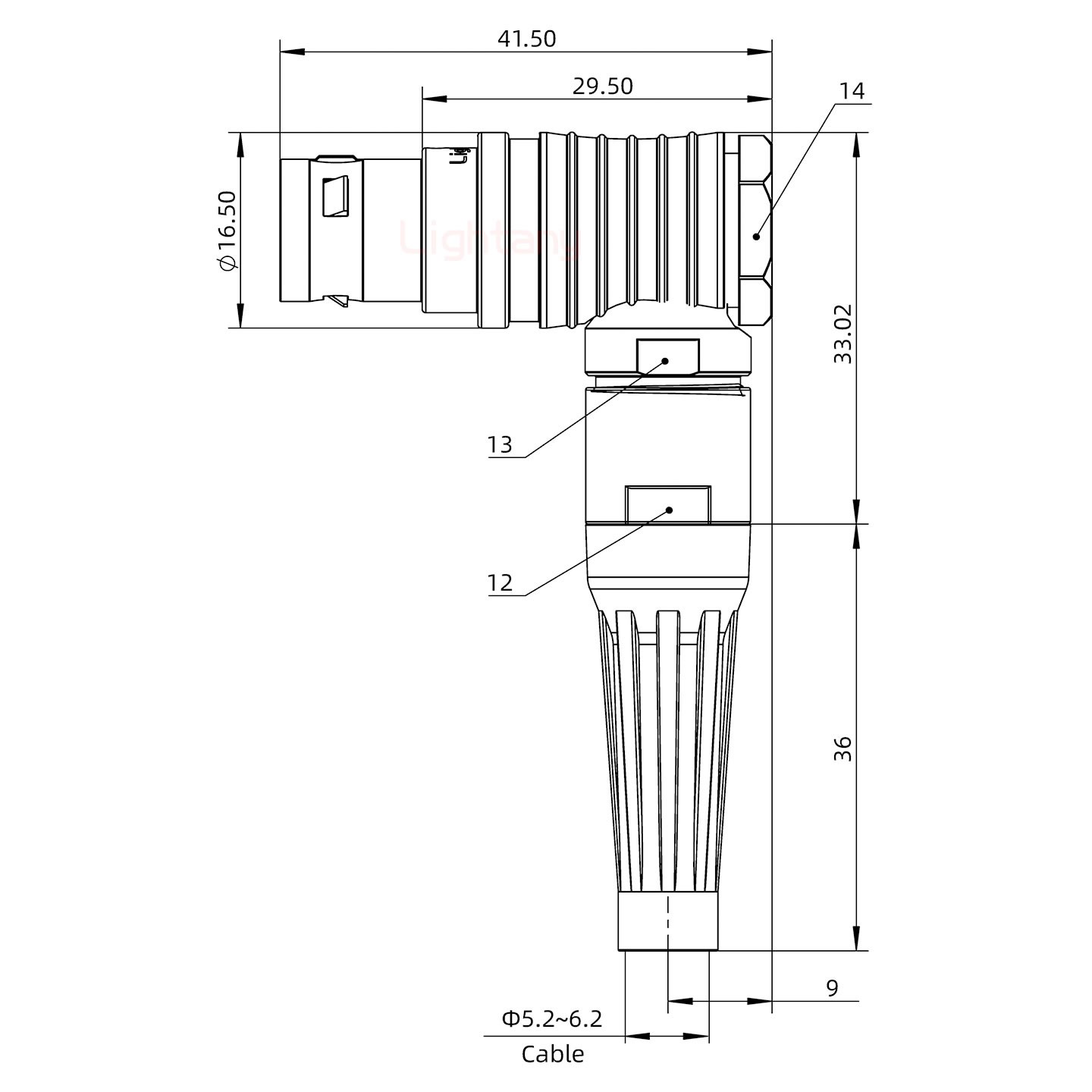 FHG.2B.006.CLAD52Z推拉自鎖帶護套彎式插頭