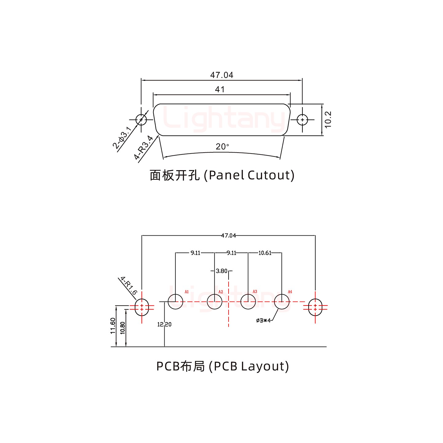 4W4公PCB彎插板/鉚支架10.8/大電流40A