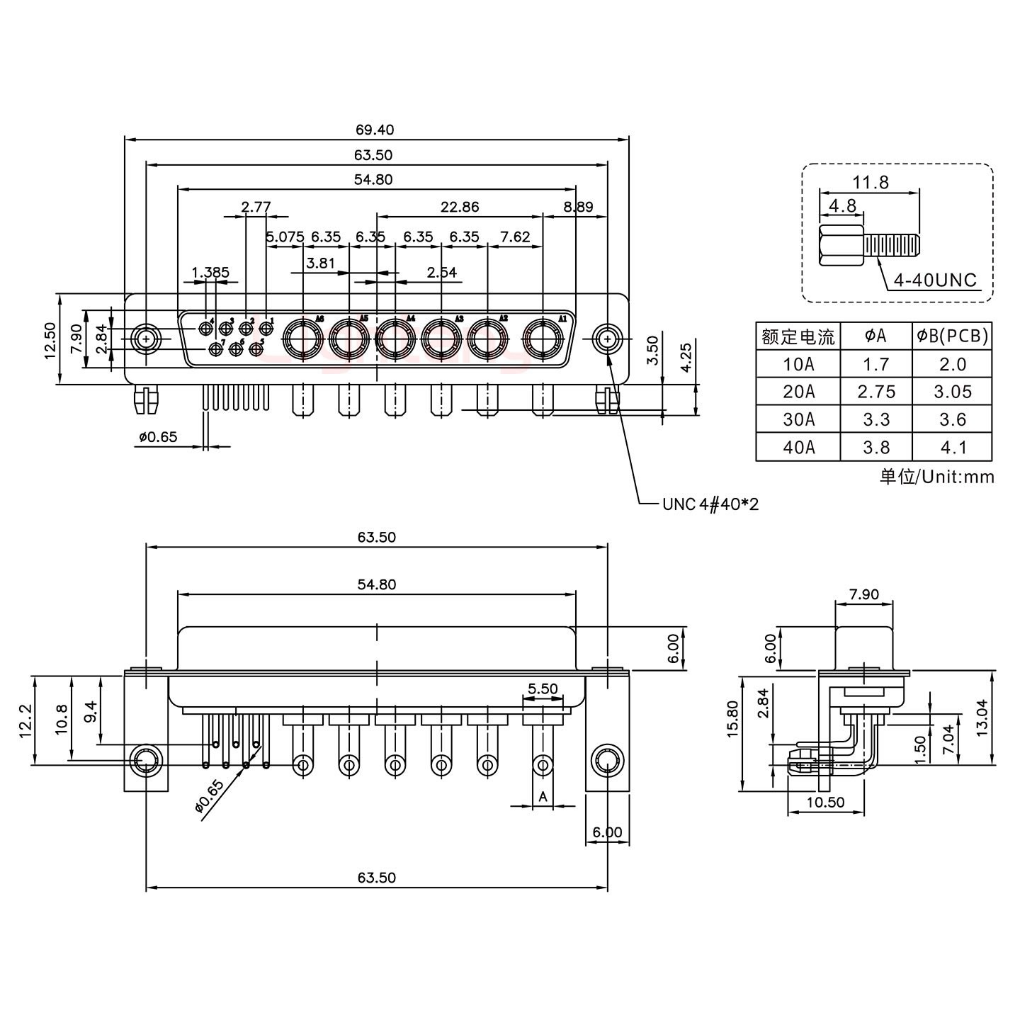 13W6B母PCB彎插板/鉚支架10.8/大電流10A