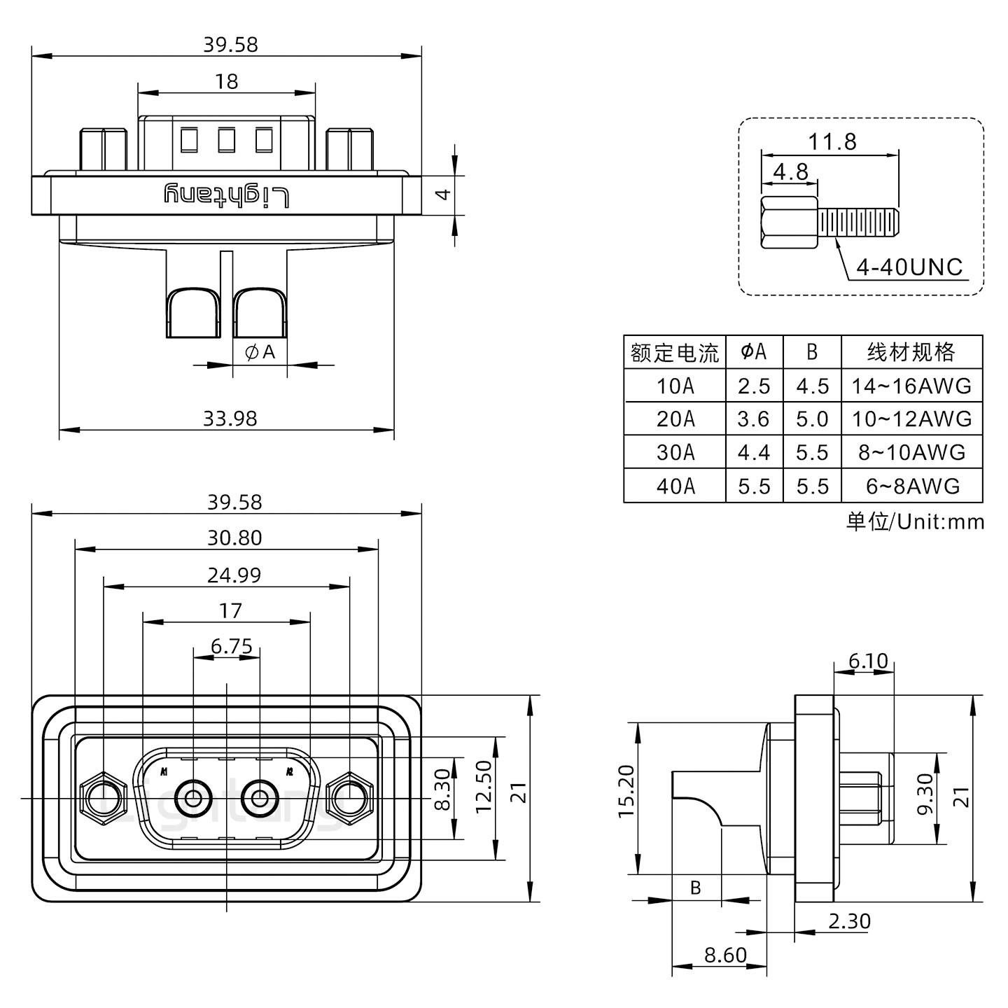 防水2W2公焊線式/鎖螺絲/大電流40A