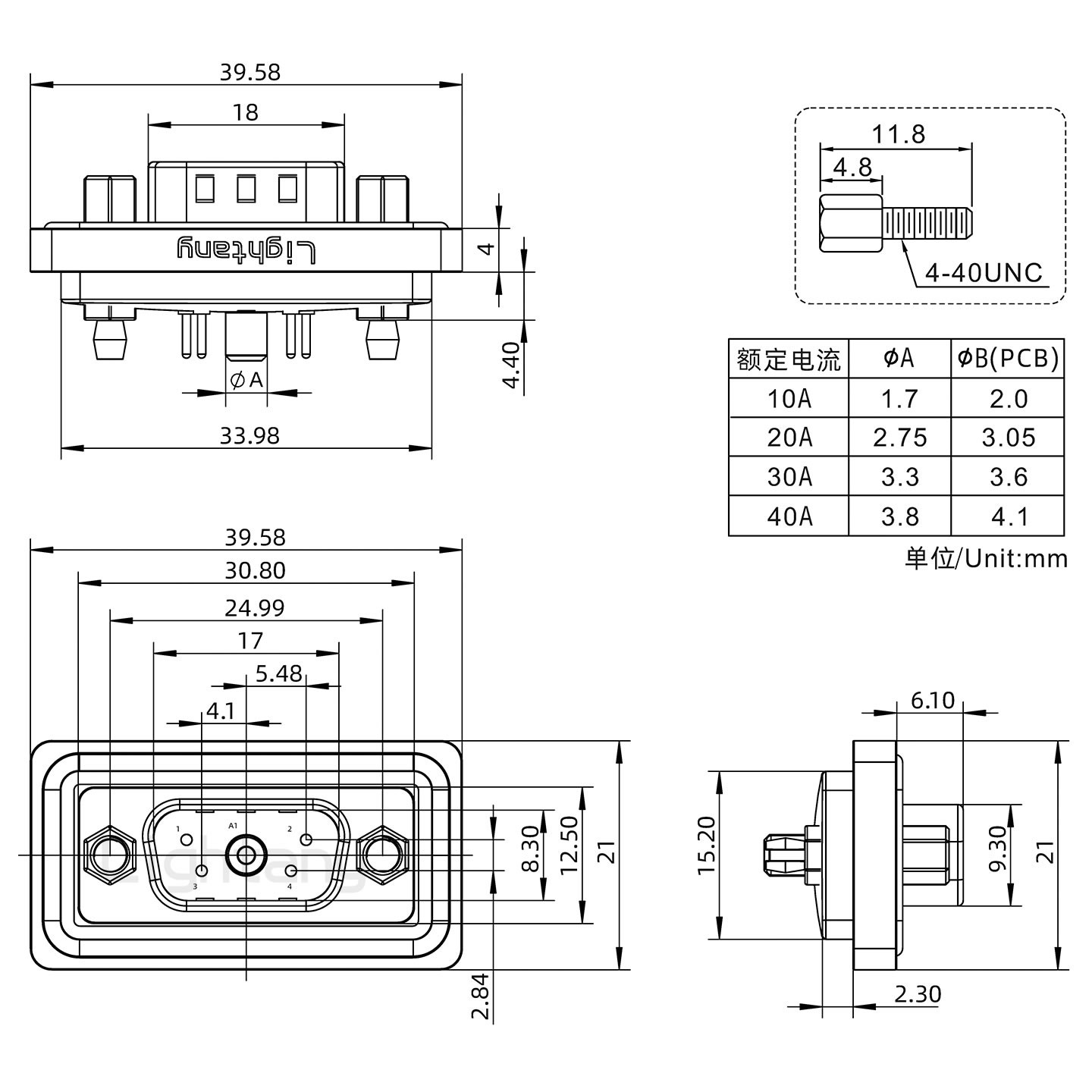 防水5W1公直插板/鉚魚(yú)叉/鎖螺絲/大電流40A