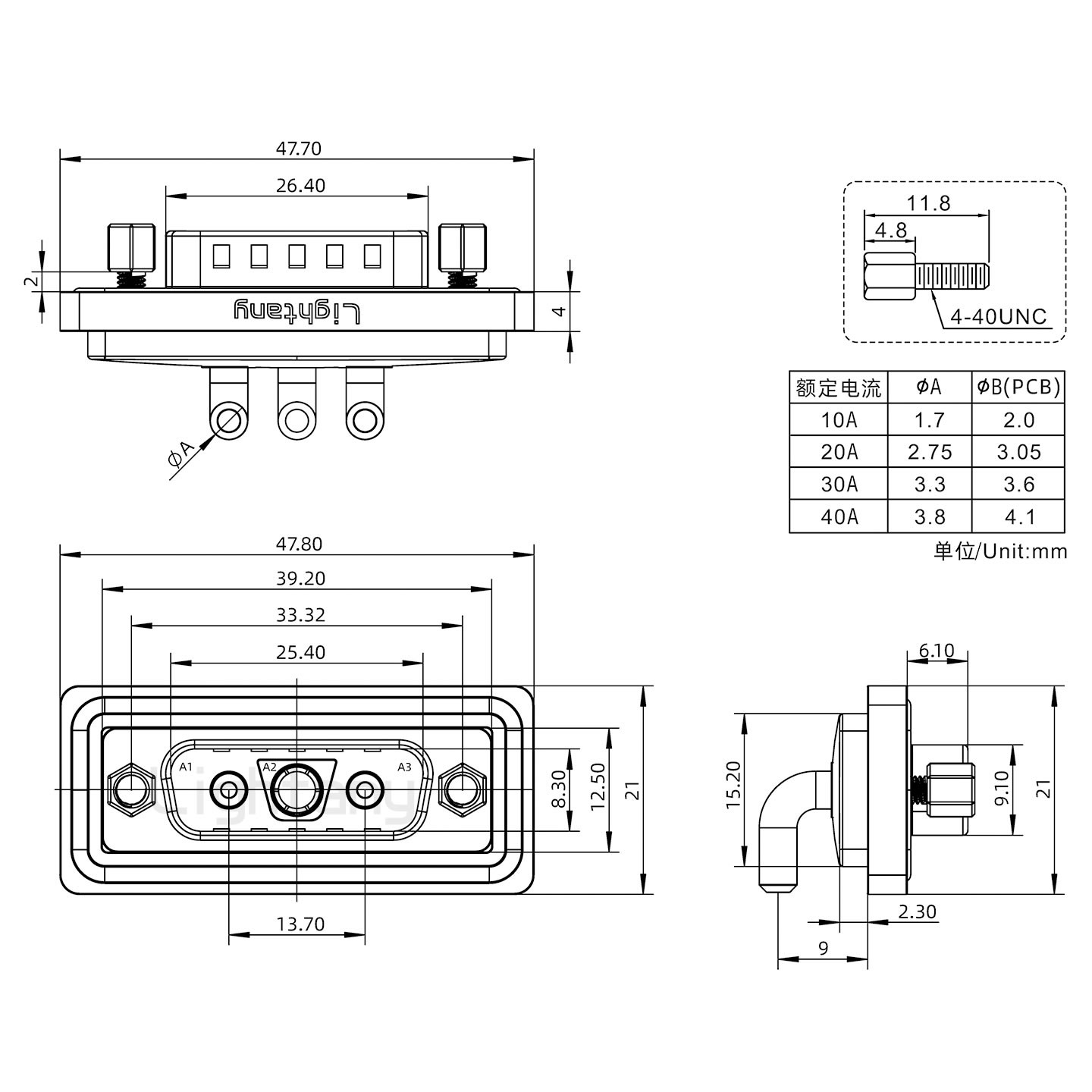 防水3V3公彎插板/鎖螺絲/大電流40A