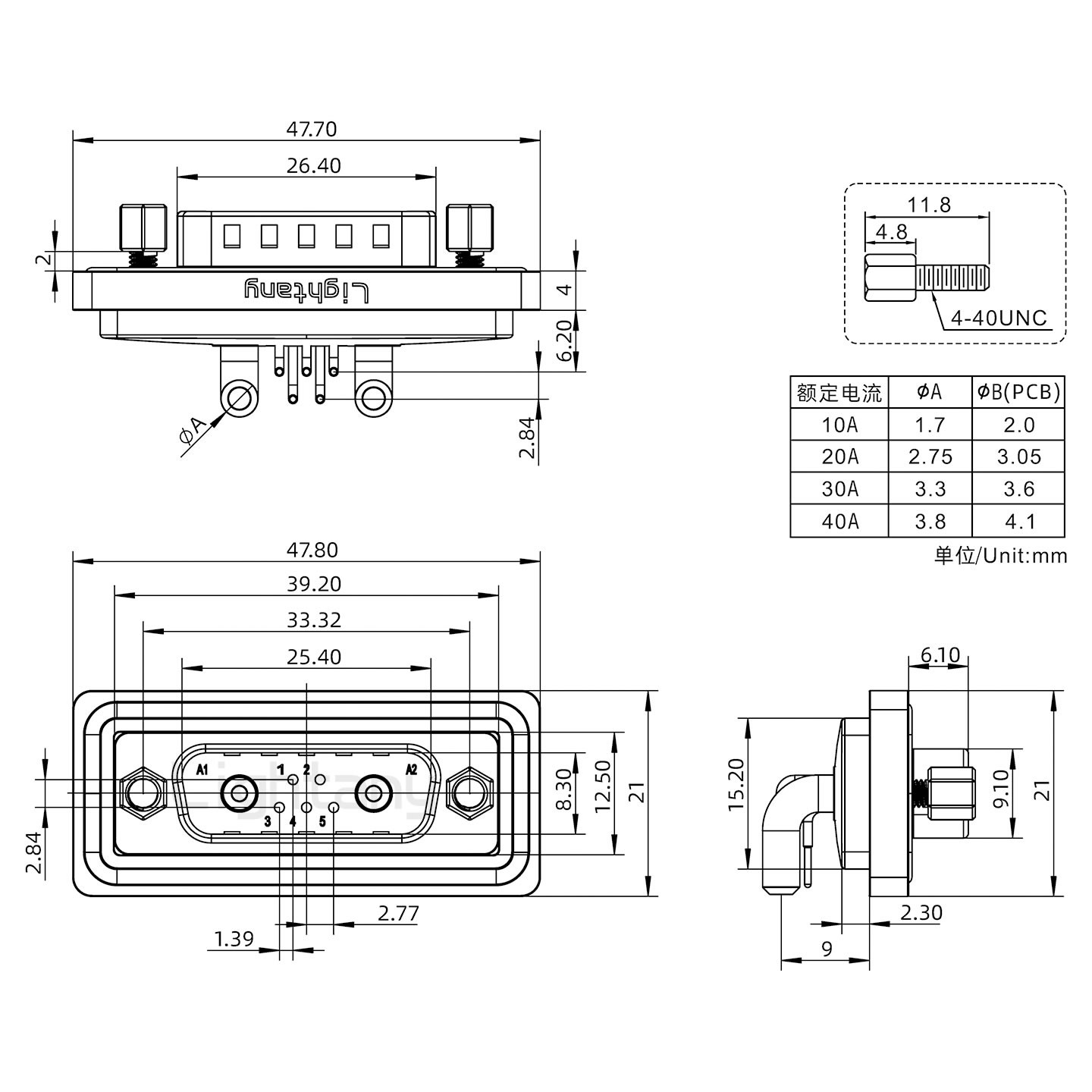 防水7W2公彎插板/鎖螺絲/大電流40A