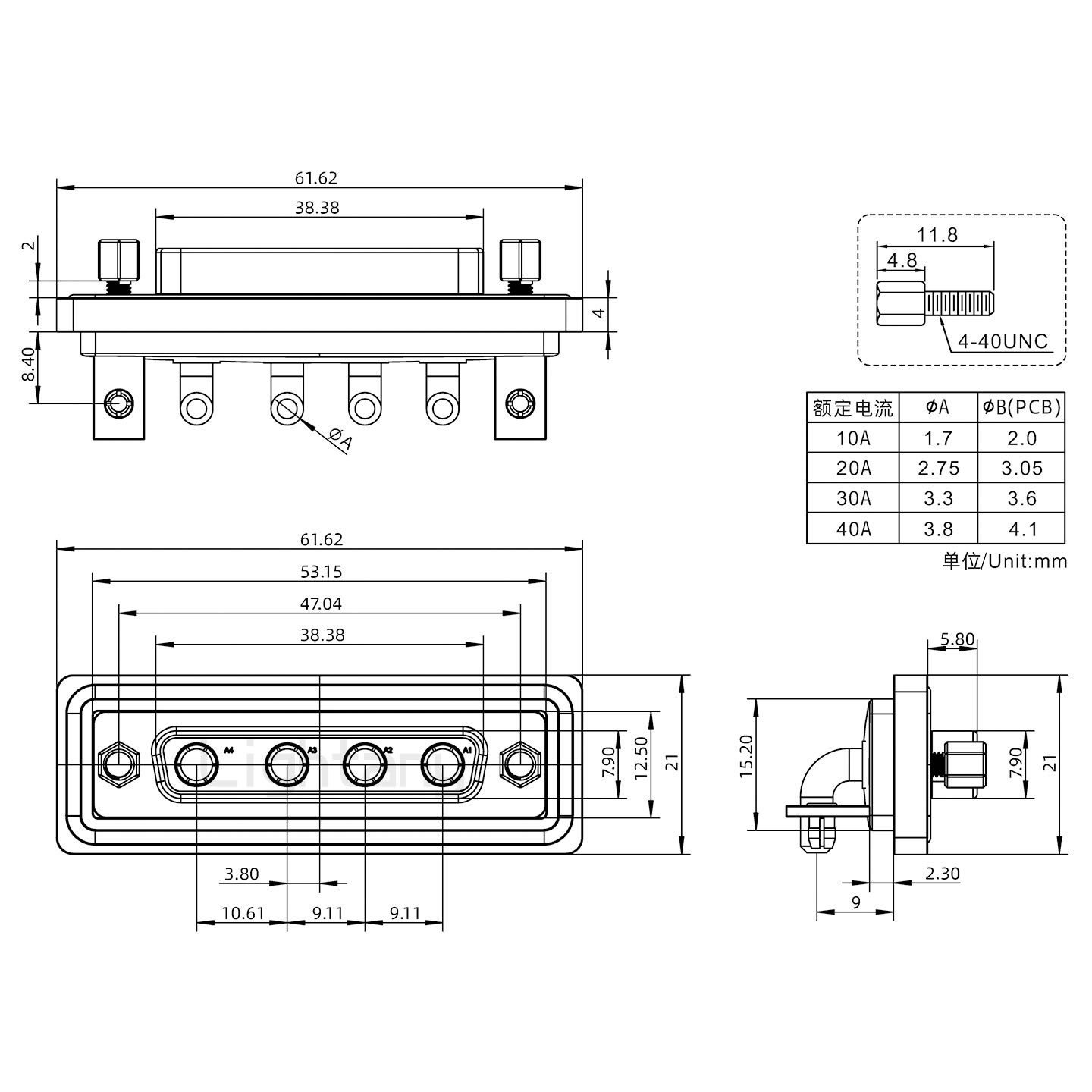 防水4W4母彎插板/鉚支架/鎖螺絲/大電流40A