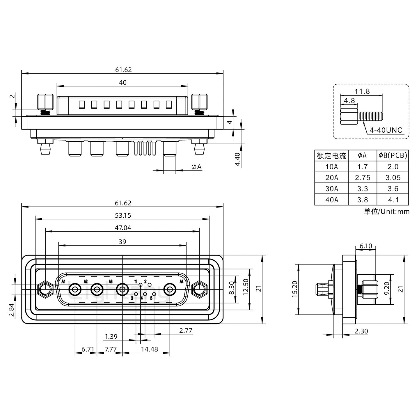 防水9W4公直插板/鉚魚叉/鎖螺絲/大電流40A