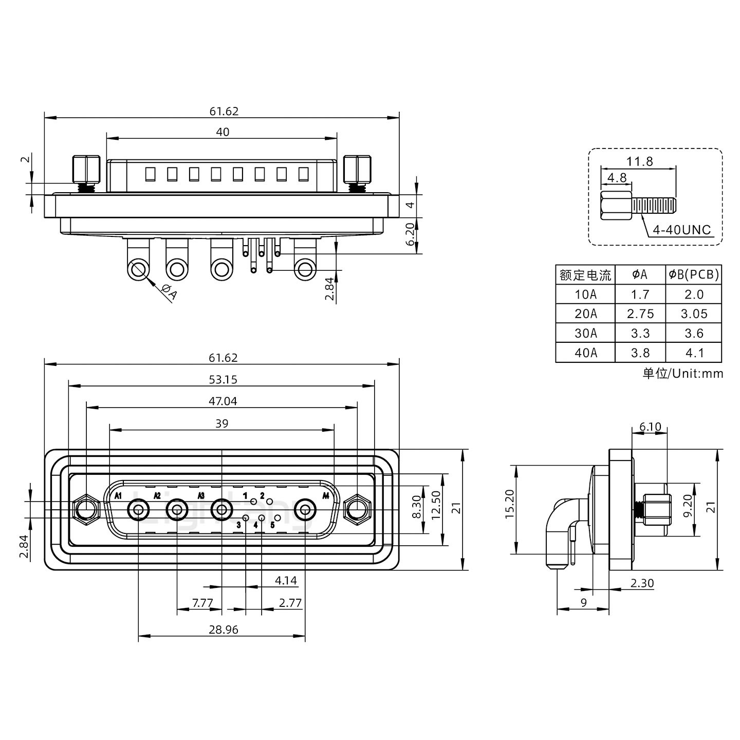 防水9W4公彎插板/鎖螺絲/大電流40A